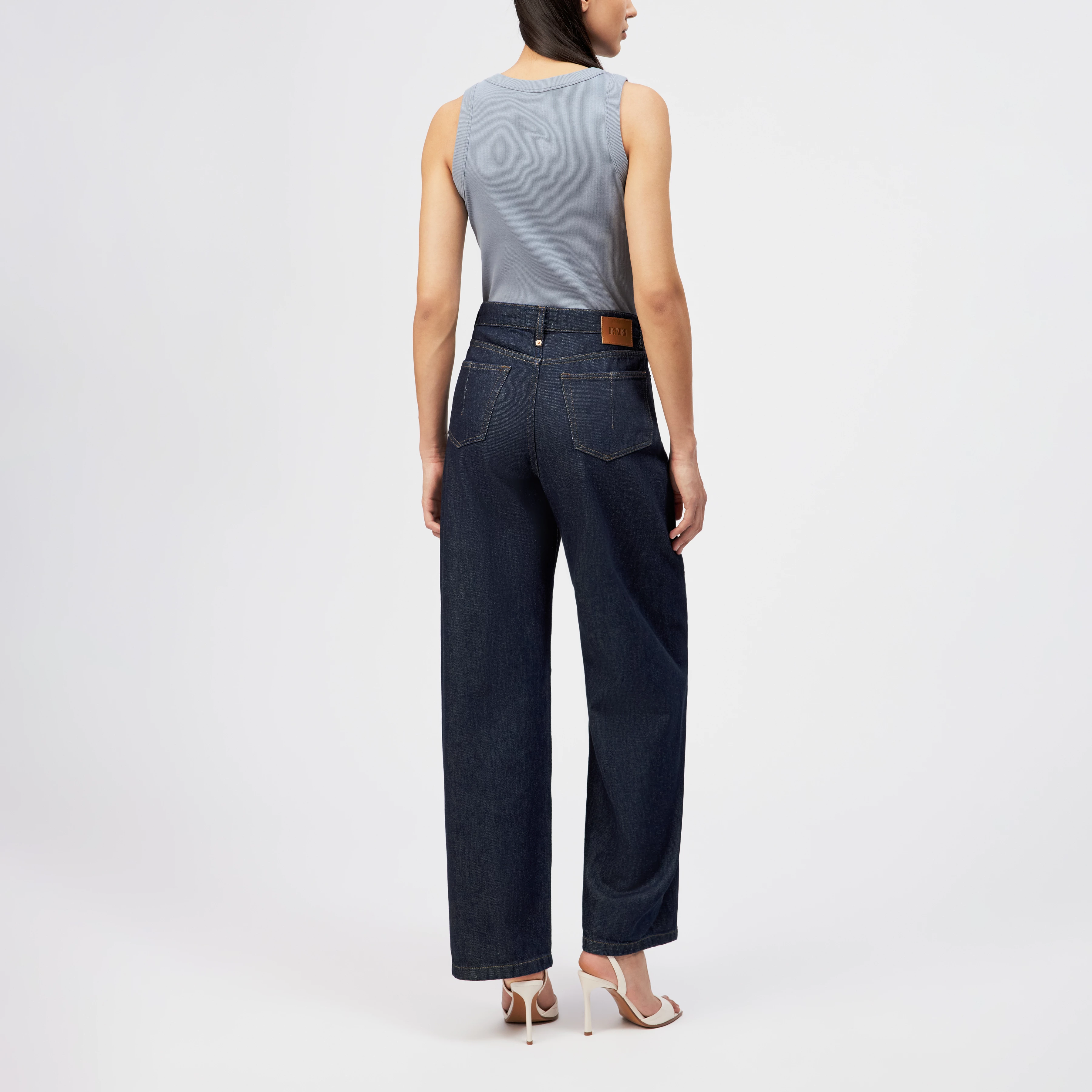 OLINA - Tanktop mit Rundhals in reiner Baumwolle - Damen - blau - Rückansicht