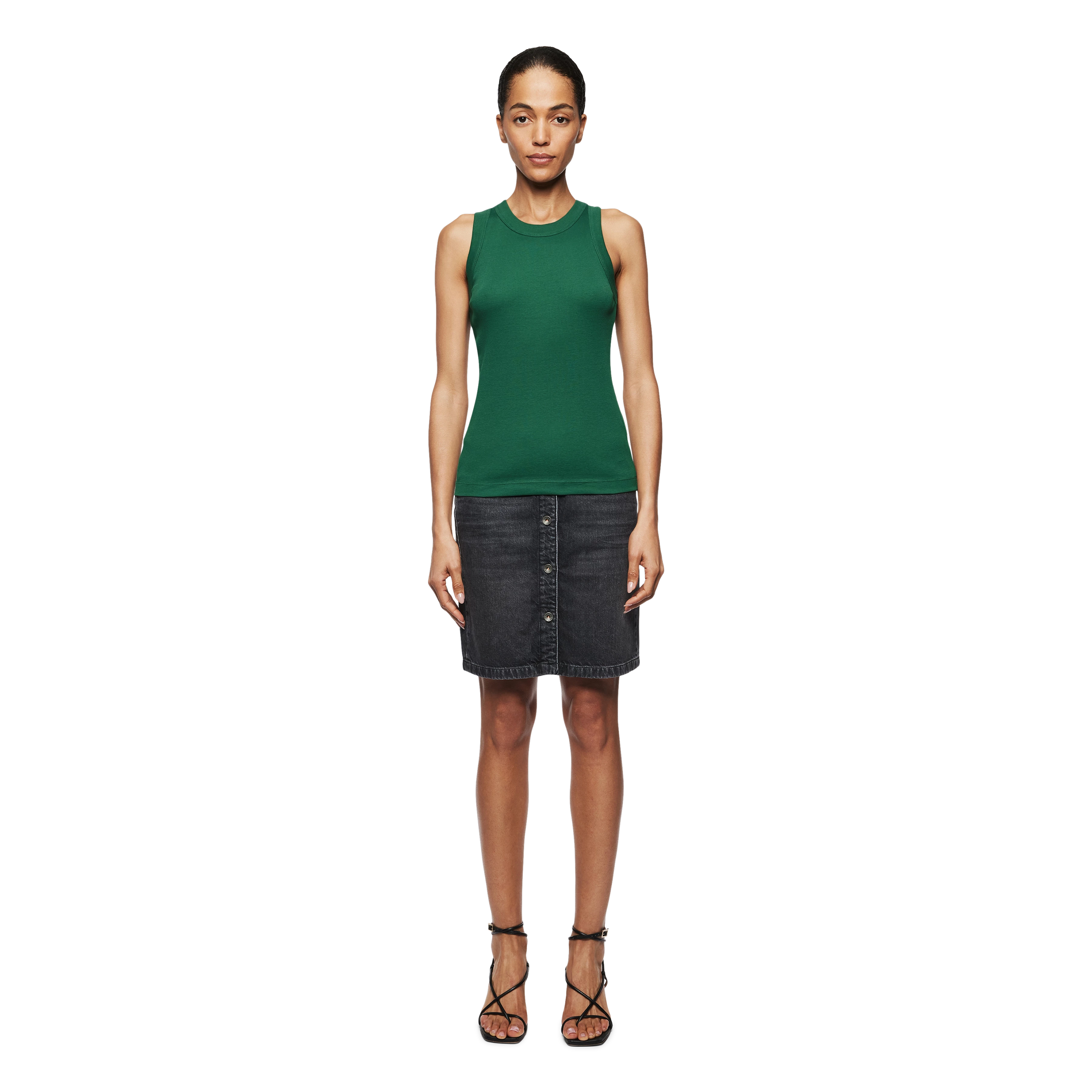 OLINA - Tanktop mit Rundhals in Baumwoll-Rippe - Damen - grün - Ganzkörper-Frontansicht