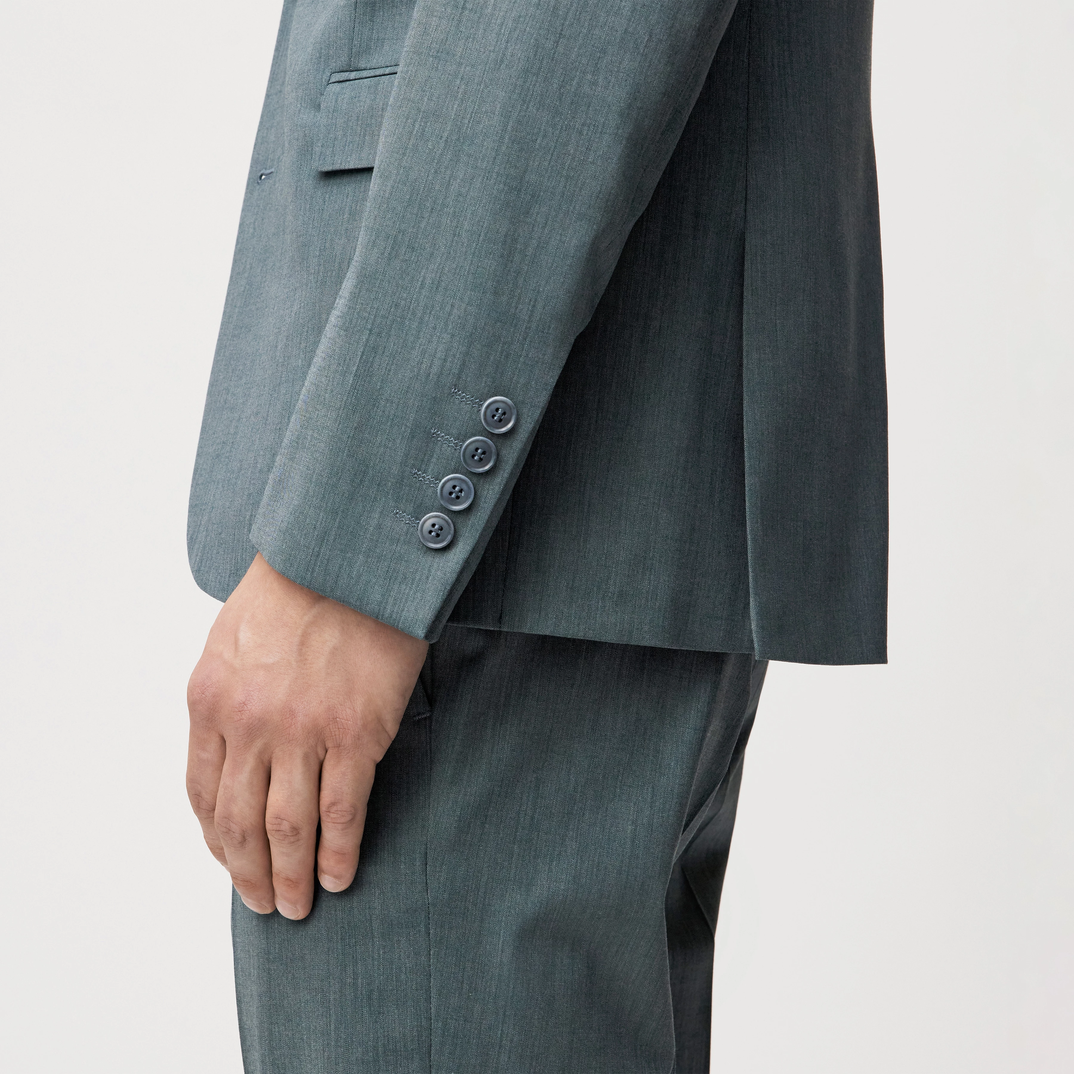 LONEST - Sportives Slim Fit Sakko in Woll-Mix - Herren - grün - Detailansicht am Model