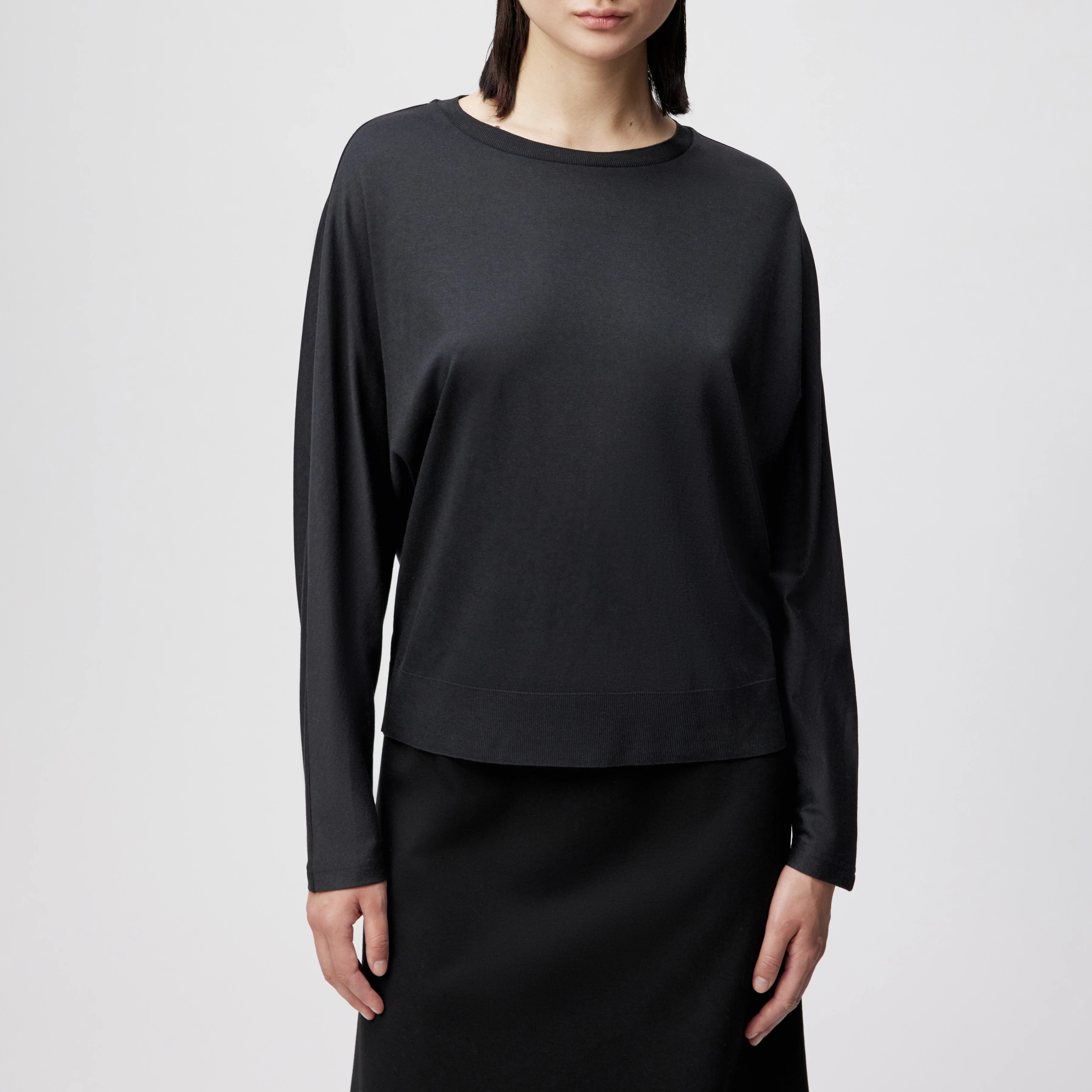 SOMEJA - Batwing long-sleeved top in lyocell-cotton blend - women - Natural Aluminium - Frontansicht