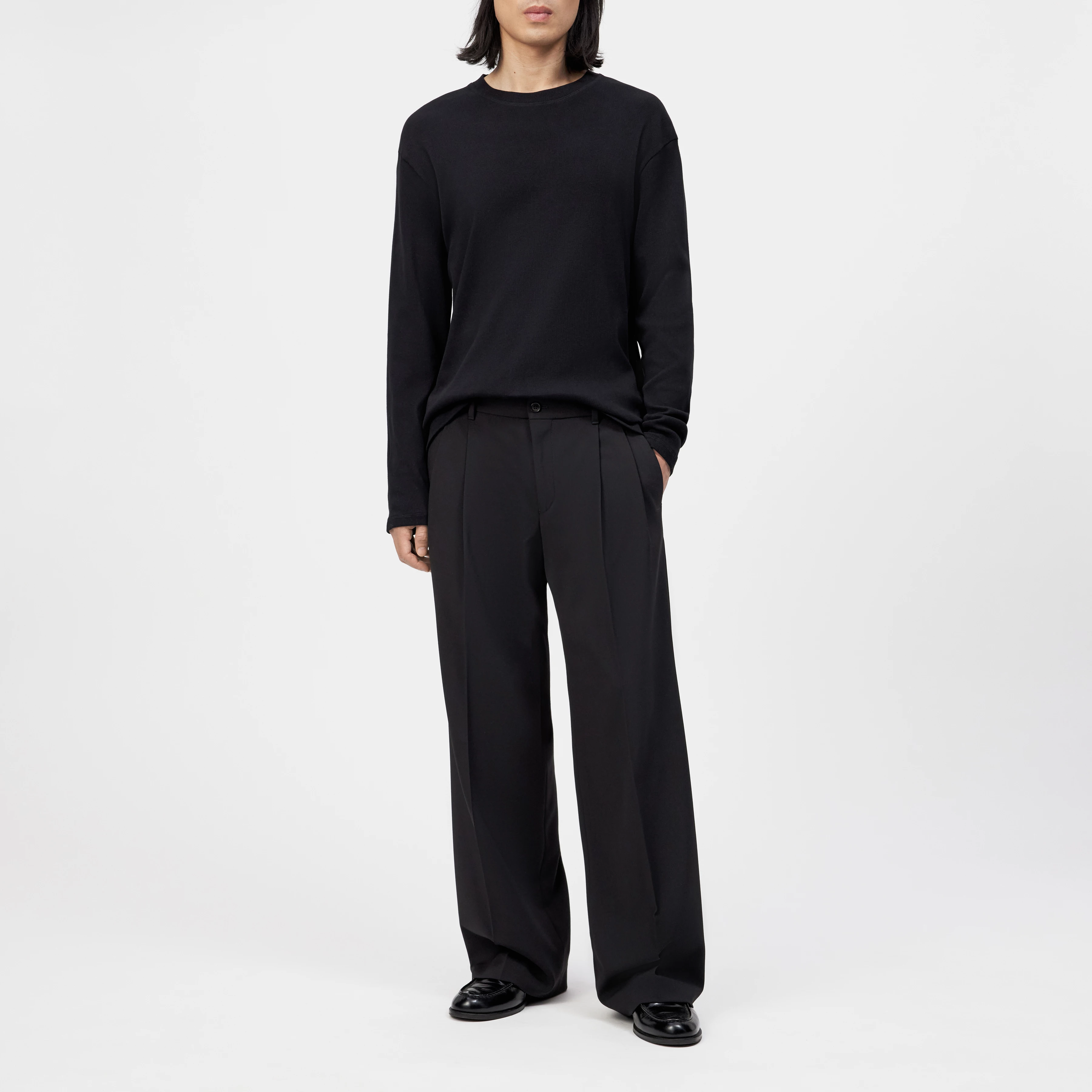 TALDOR - Long-sleeved top in washed rib - men - Natural Aluminium - Ganzkörper-Frontansicht