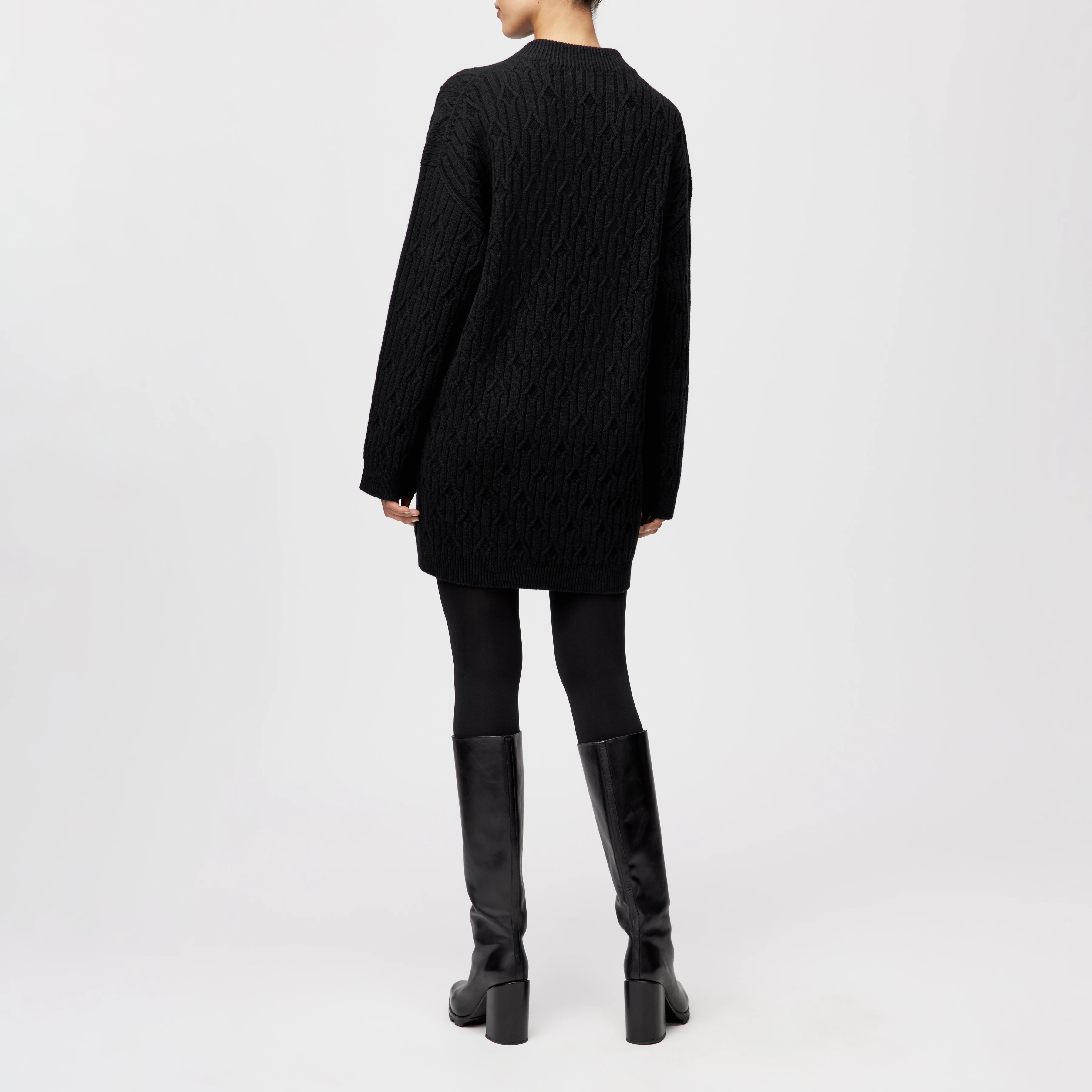 ELSTERI - Strickkleid in Minilänge in Schurwolle - Damen - schwarz - Rückansicht