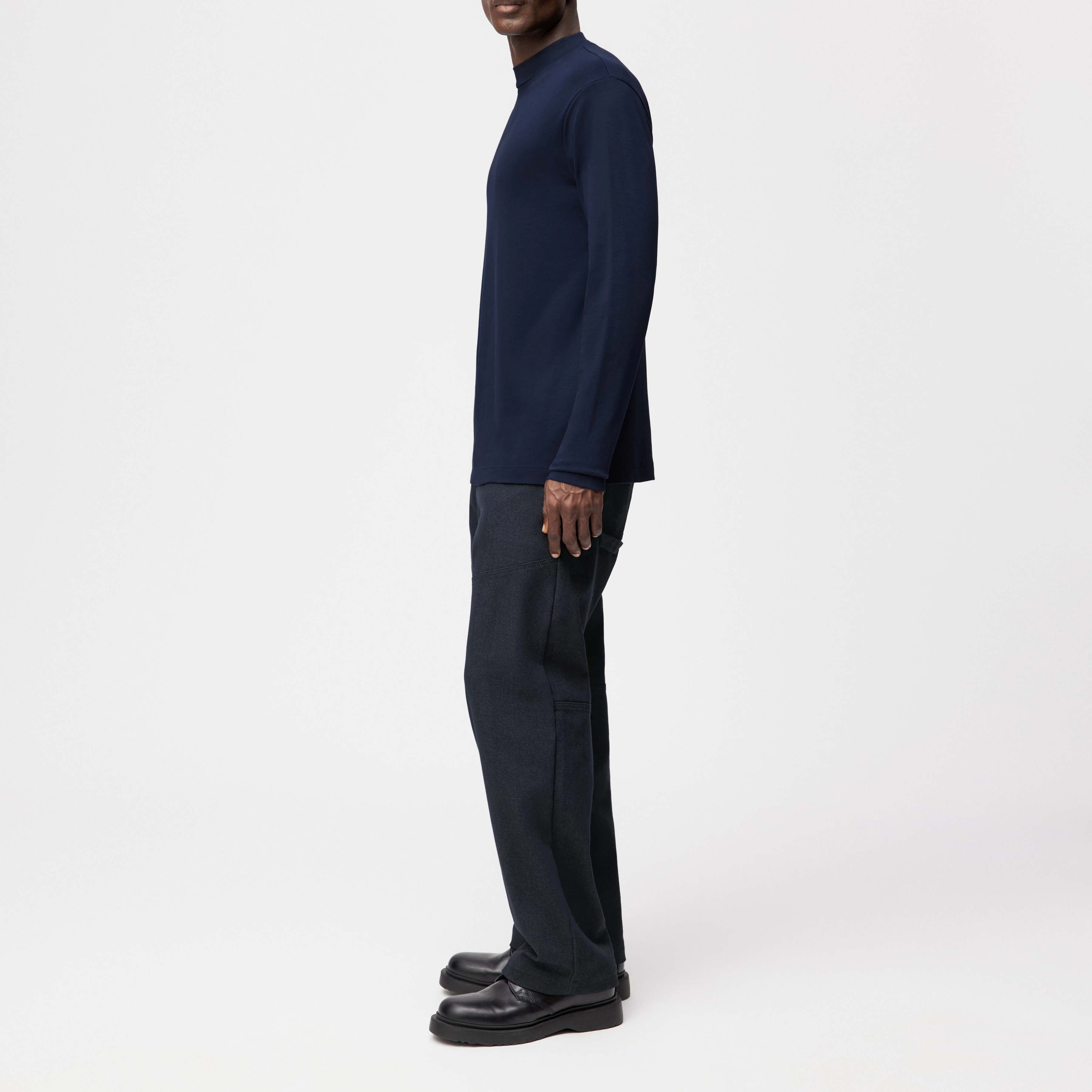 MORITZO - Longsleeve mit Stehkragen in elastischer Baumwolle - Herren - blau - Seitenansicht