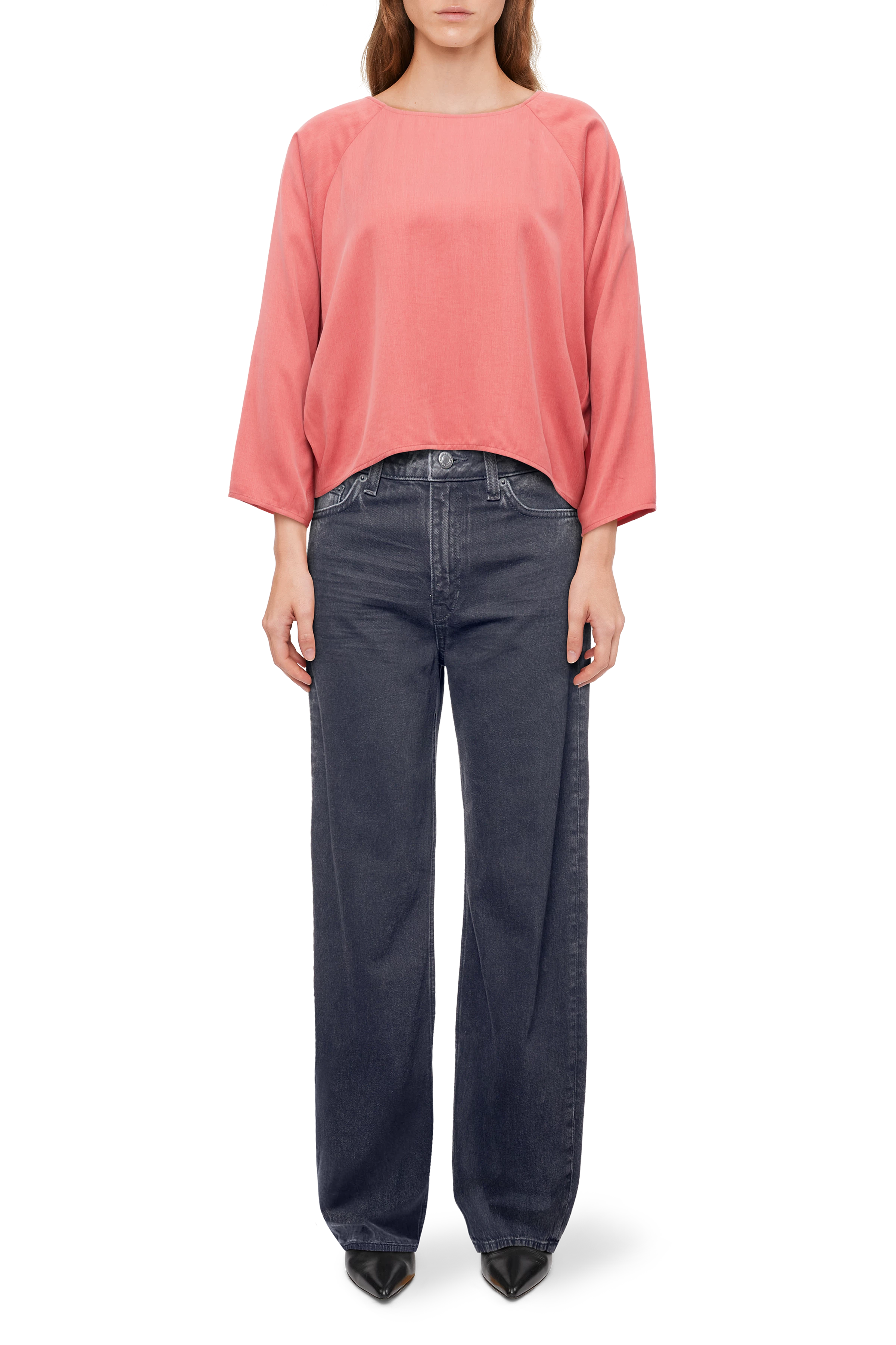 NIALINI - T-Shirt Bluse in Cupro-Baumwoll Mix - Damen - rosa - Ganzkörper-Frontansicht