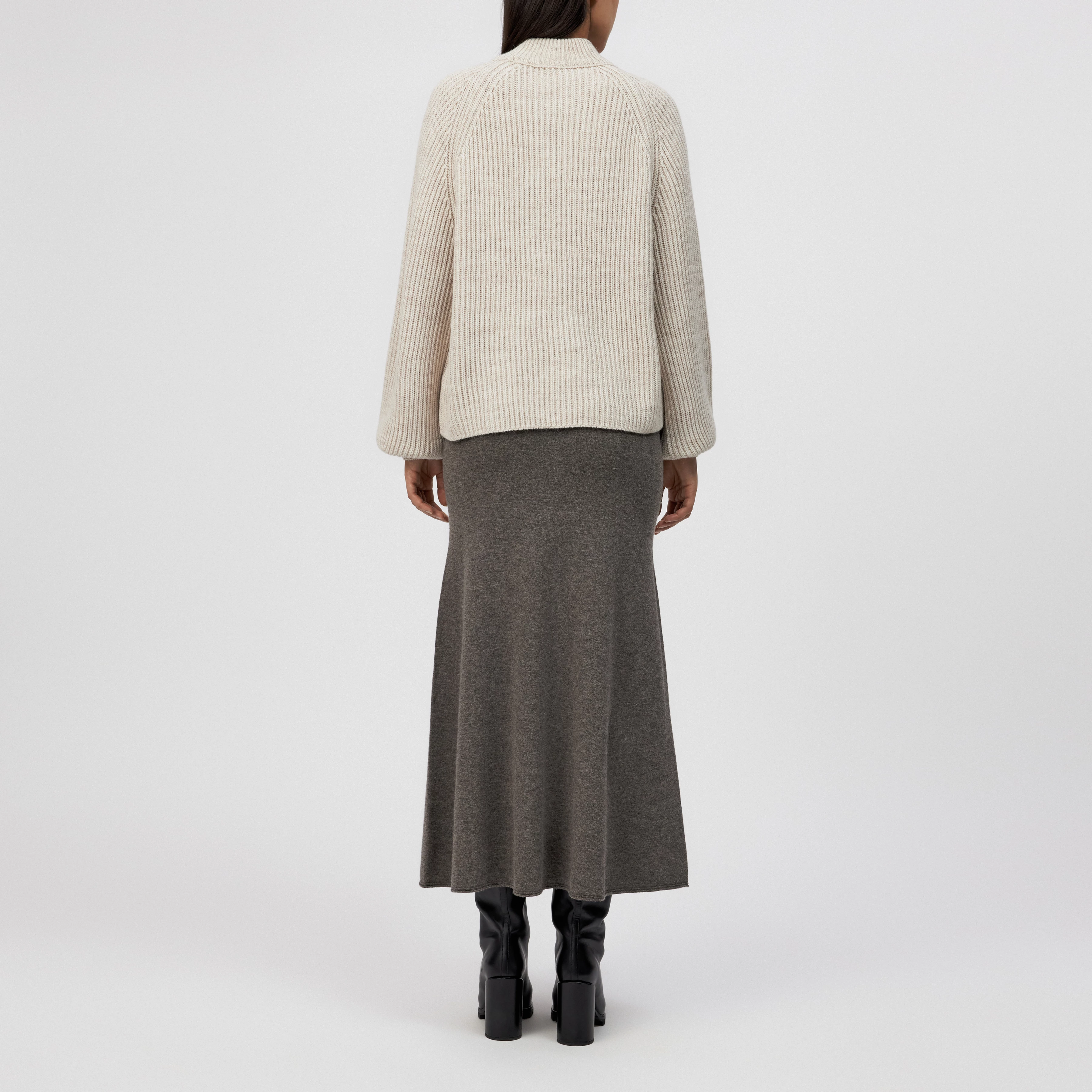 KIMONI - Sweater with balloon sleeves in wool and alpaca blend - women - beige - Rückansicht