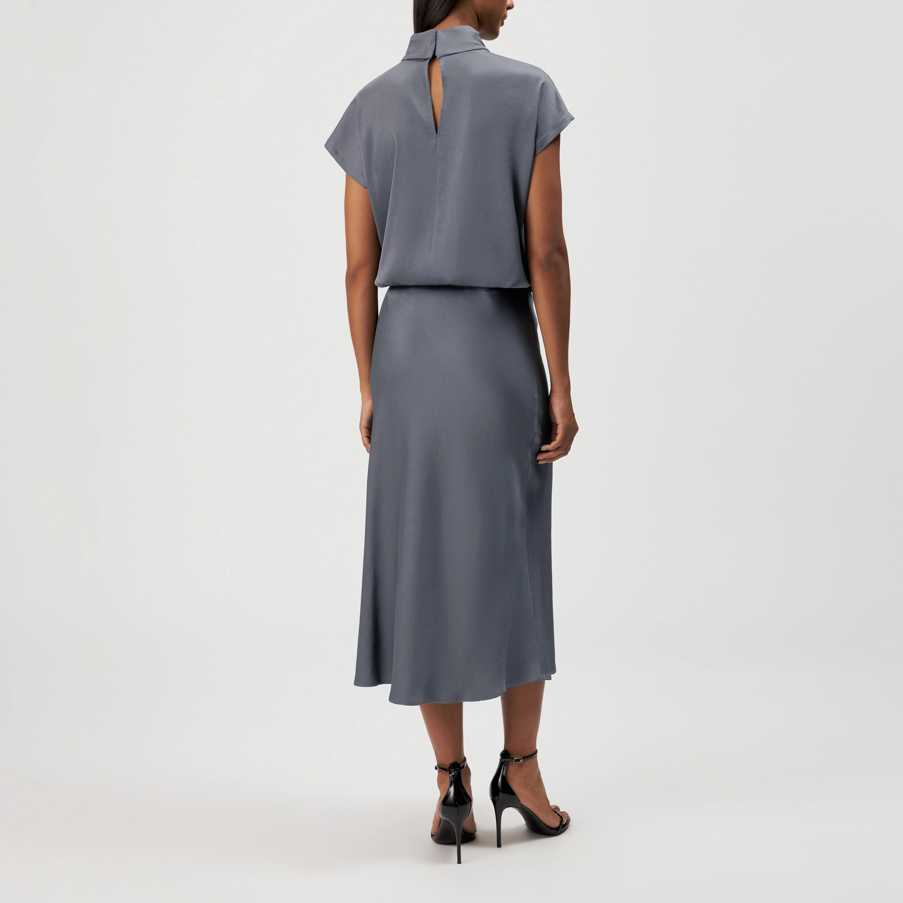 URA - Mid-length slip skirt in satin - women - grey - Rückansicht