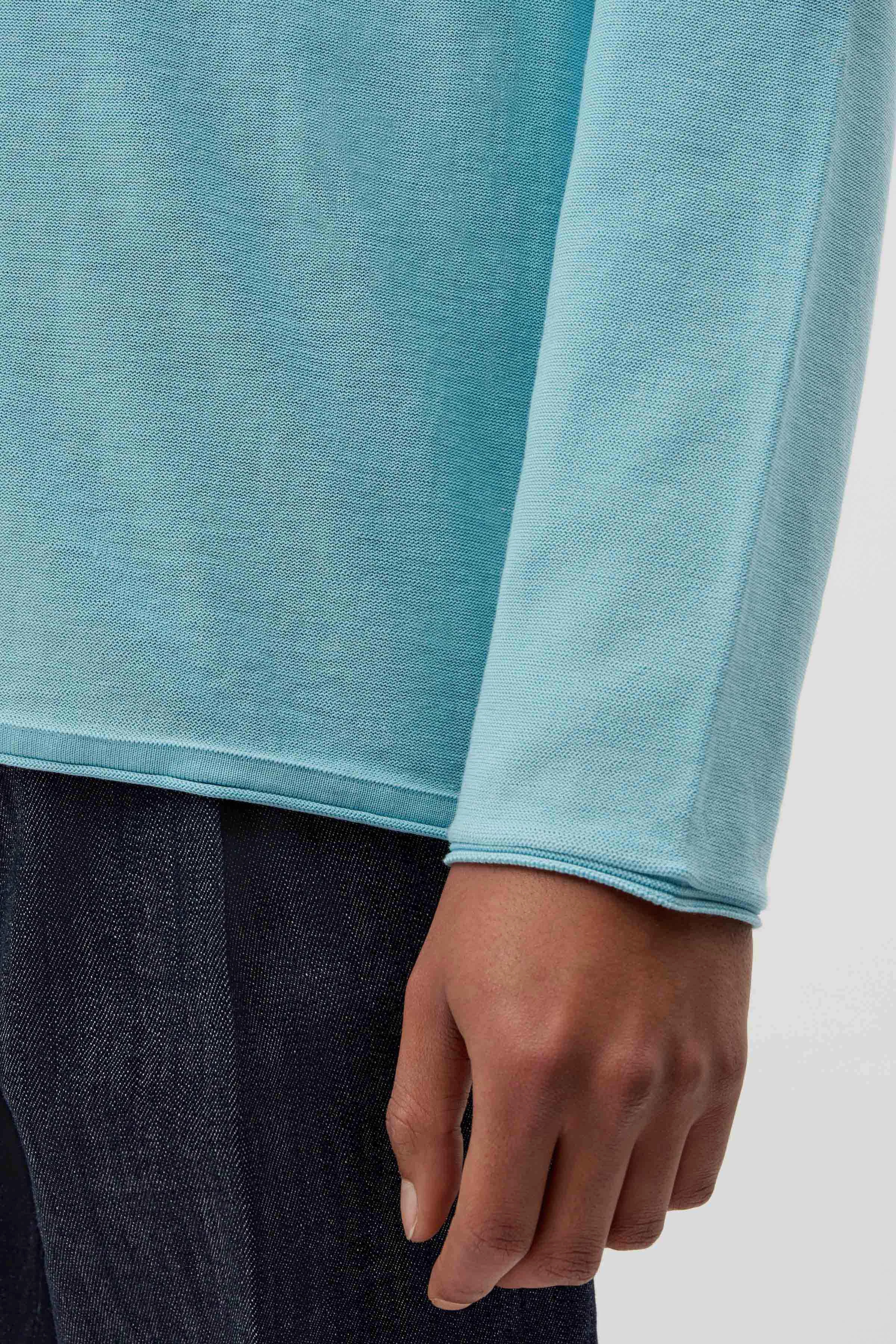 RIK - Sweater with rolled edges in pure cotton - men - blue - Seitenansicht