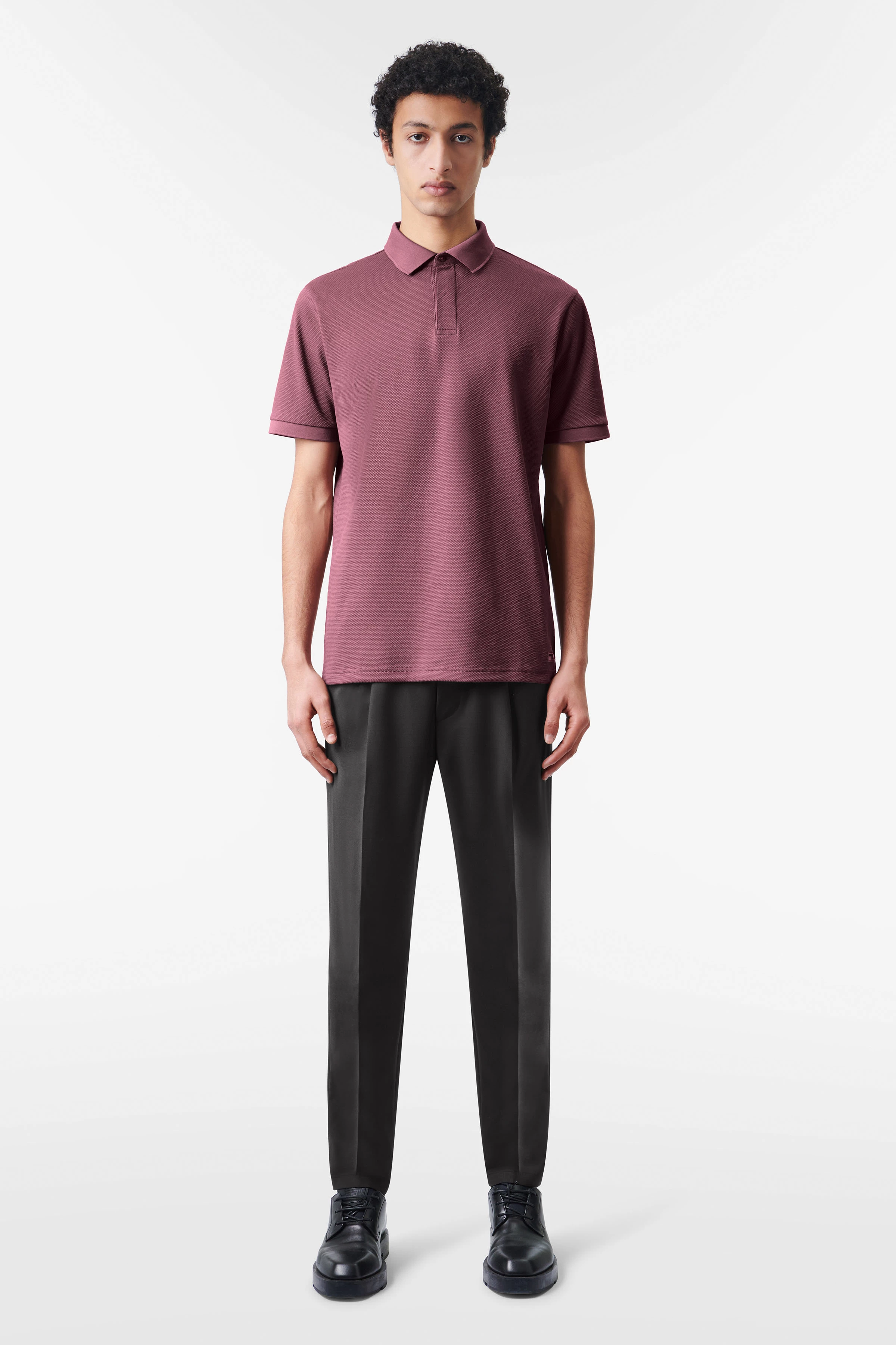 SANTOS - classic regular fit polo in a cotton blend - men - purple - Ganzkörper-Frontansicht