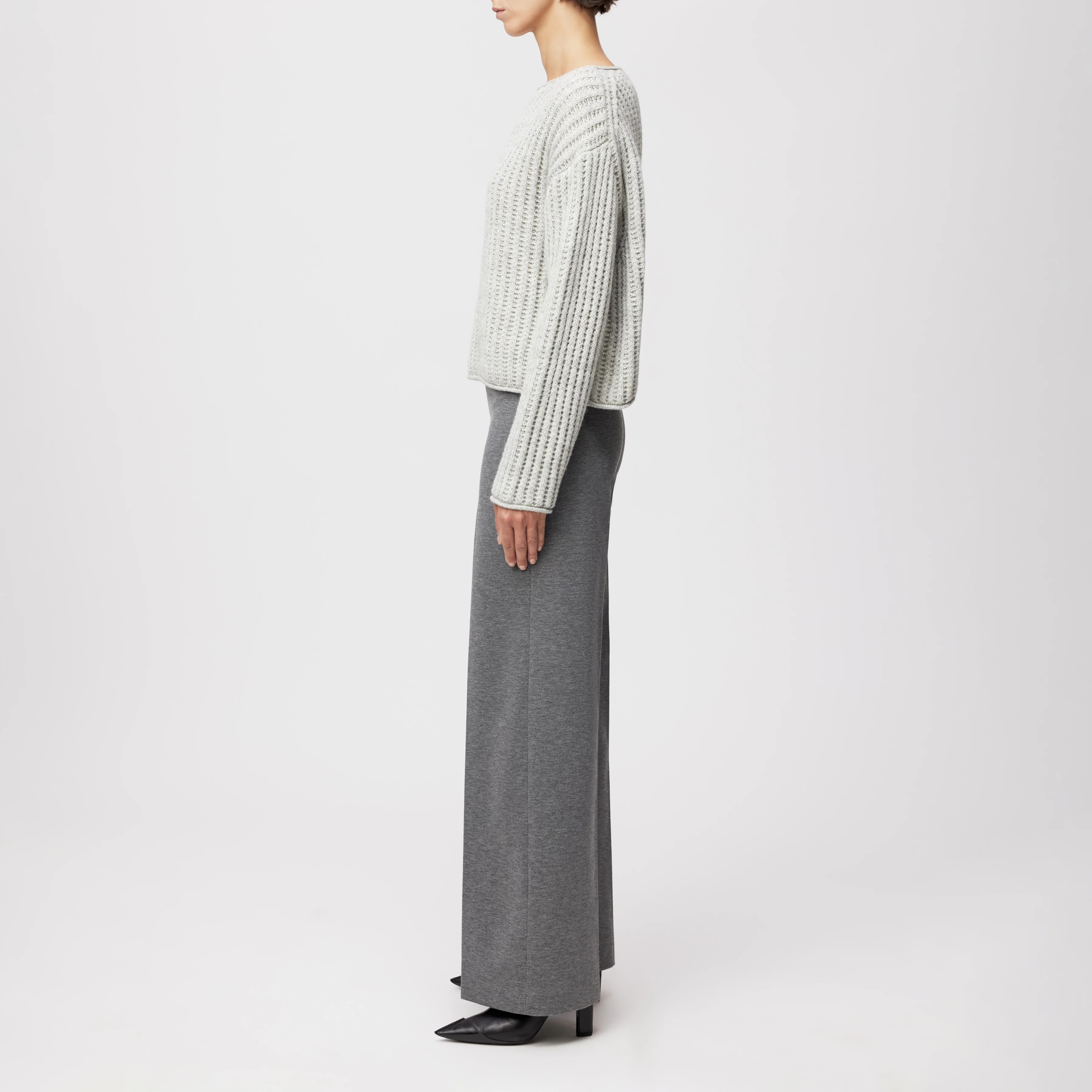 IMENY - Cropped jumper in wool and alpaca blend - women - grey - Seitenansicht