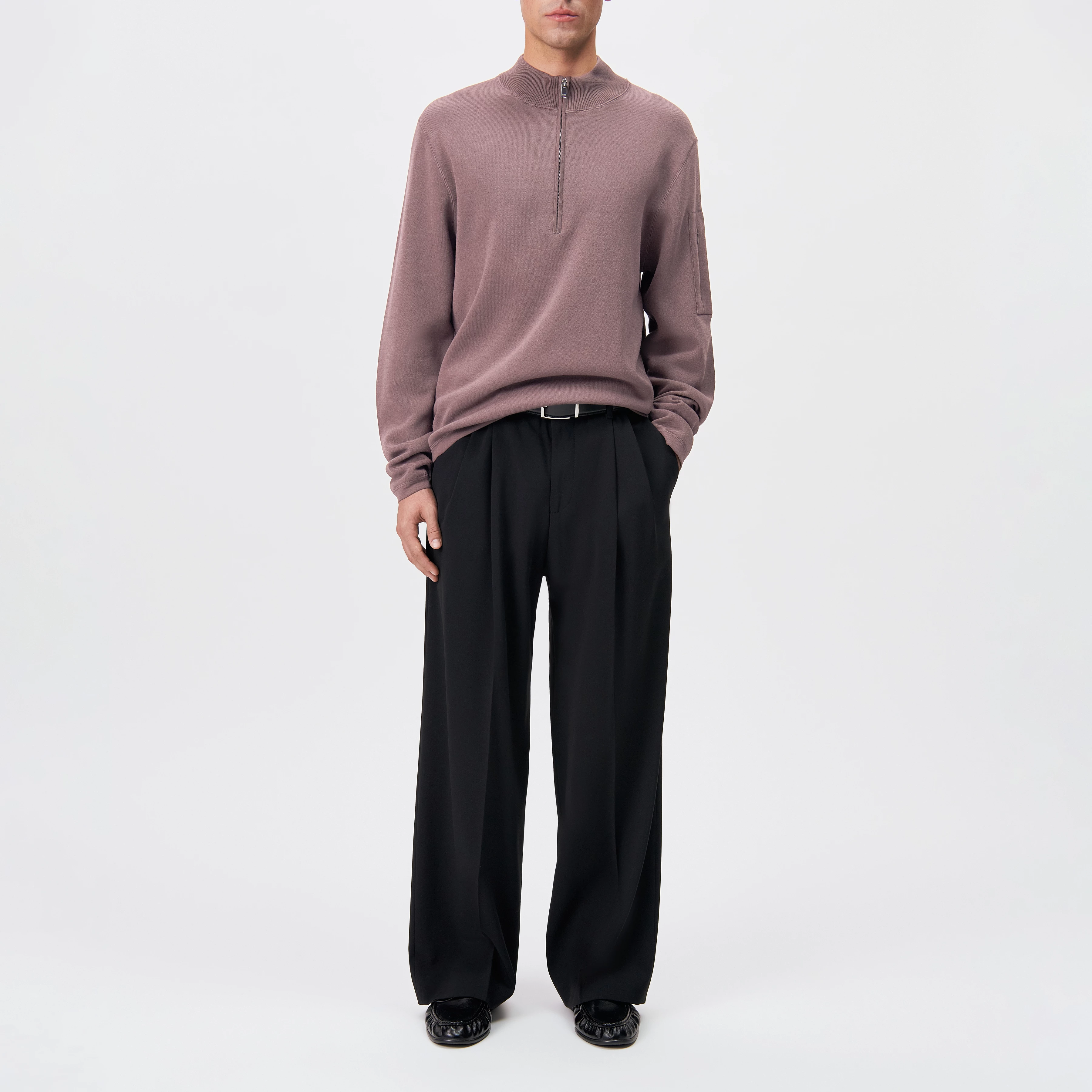 TARVIK - Half-zip jumper with stand collar in pure wool - men - red - Ganzkörper-Frontansicht