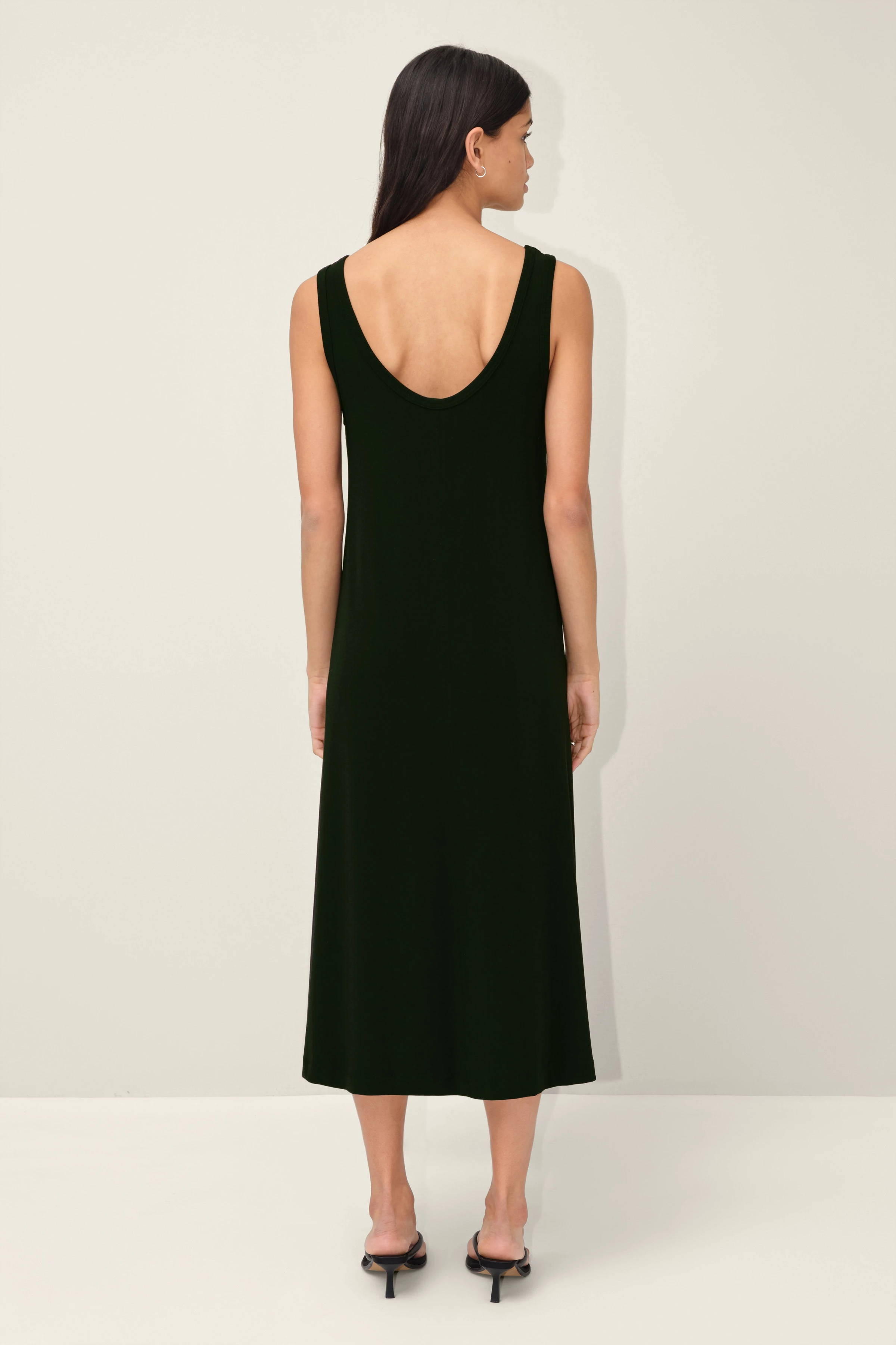 RESIMA - mouwloze jersey jurk in acetaat rib - dames - zwart - Rückansicht