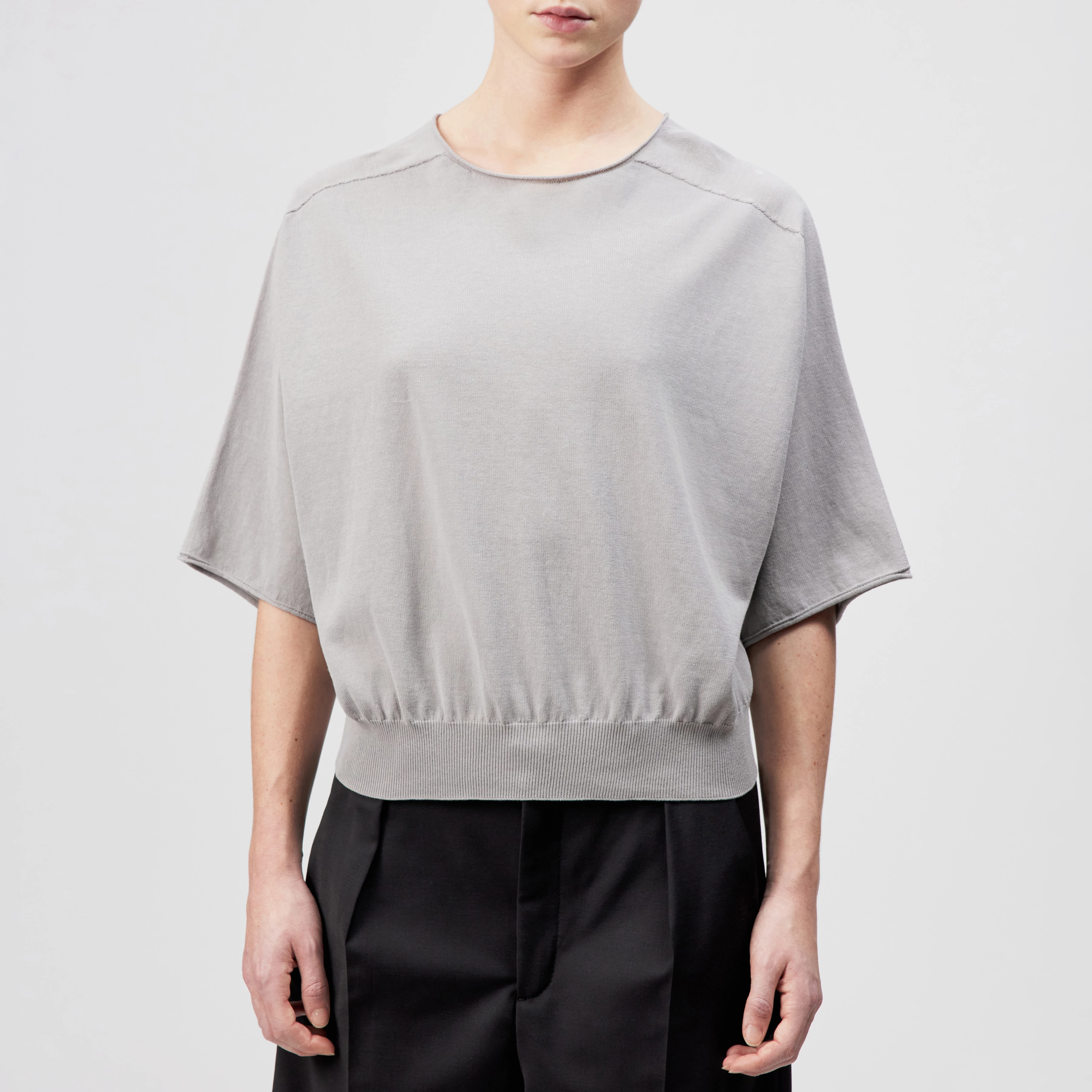 DILARY - Casual gebreid T-shirt in crêpe katoen - dames - grijs - Frontansicht