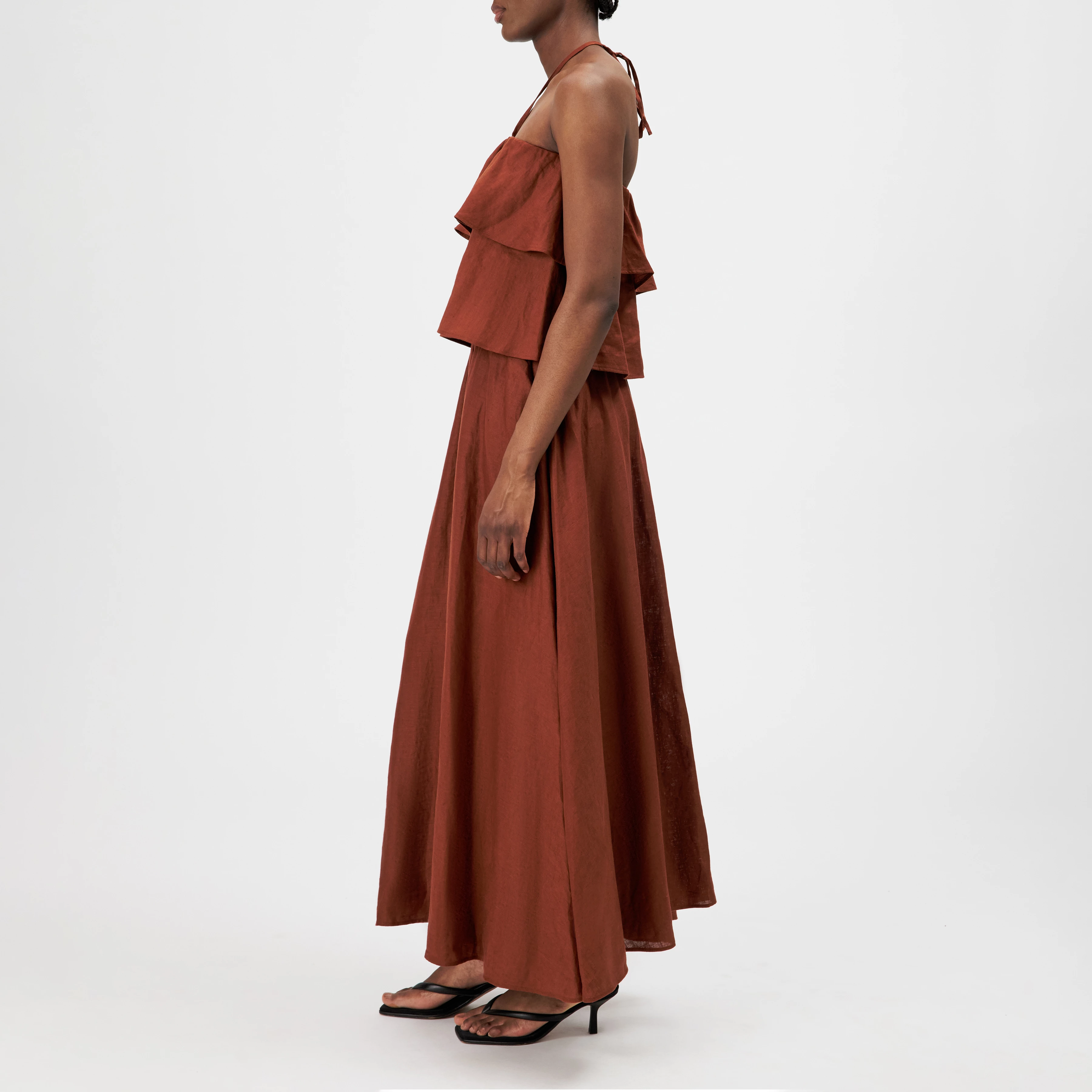QERIME - Pleated skirt in pure linen - women - red - Seitenansicht