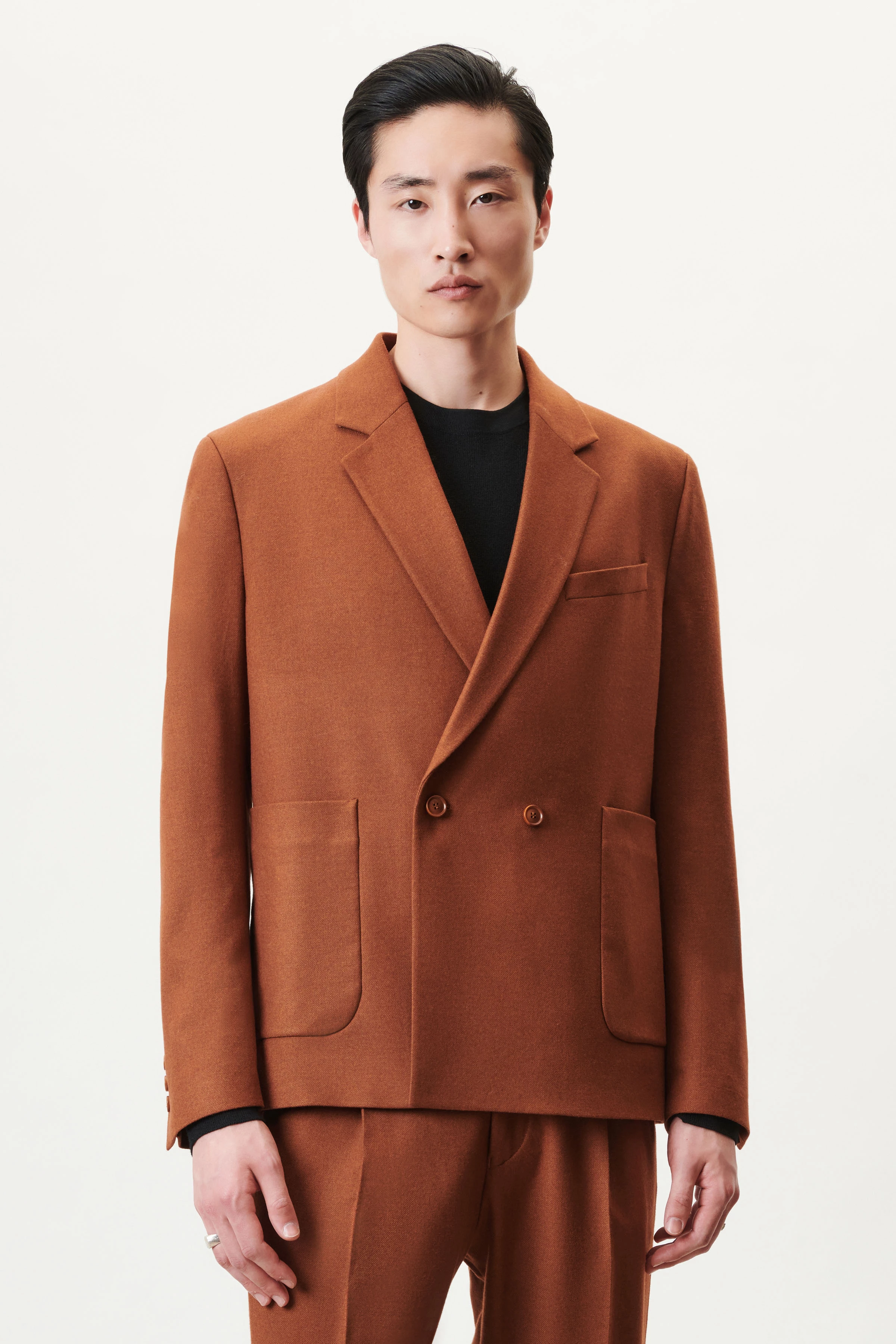 EKBY - double-breasted regular fit colbert van zachte wolflanel - heren - oranje - Frontansicht