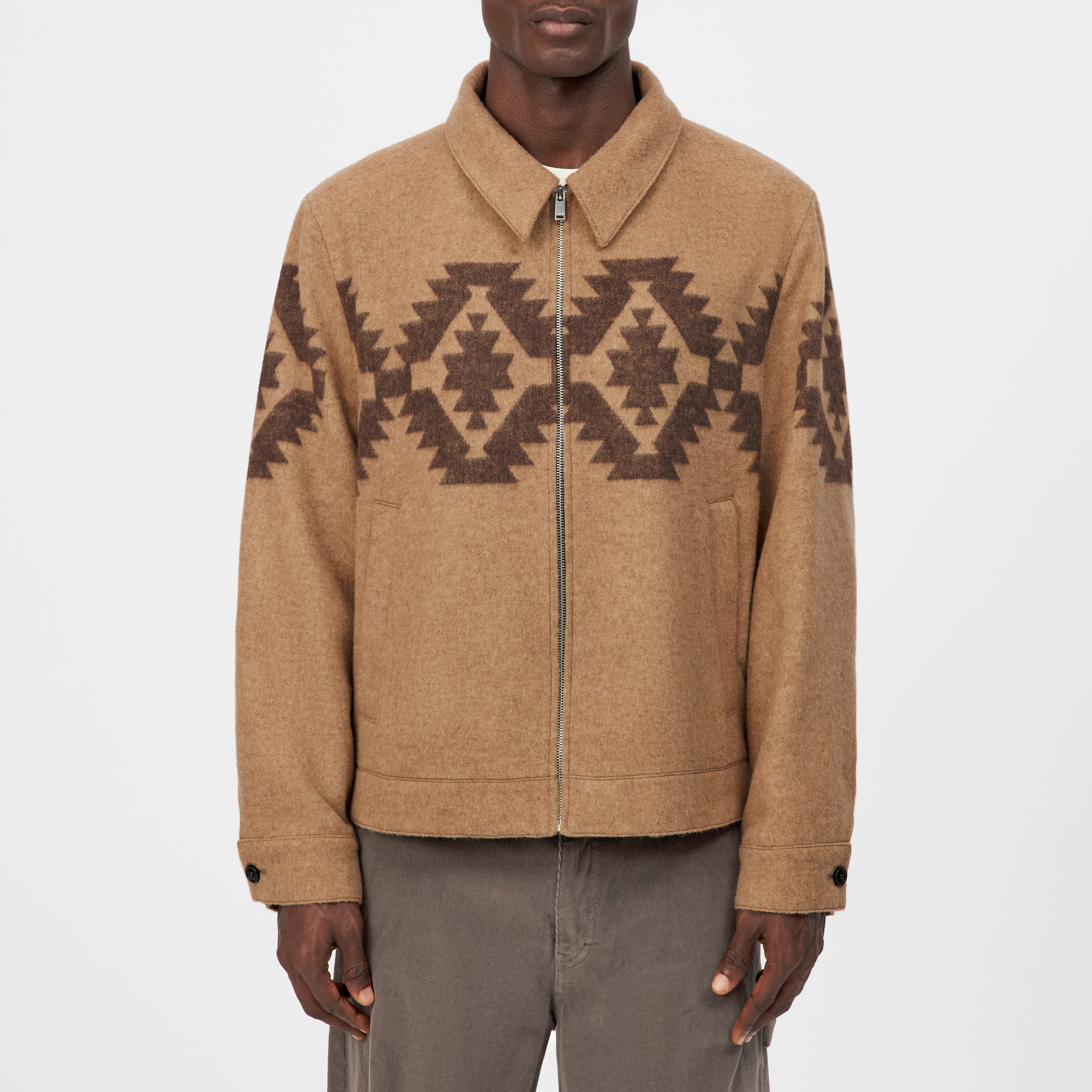 RIKKA_2 - Jacke in Woll-Mix mit Intarsia-Muster - Herren - braun - Frontansicht