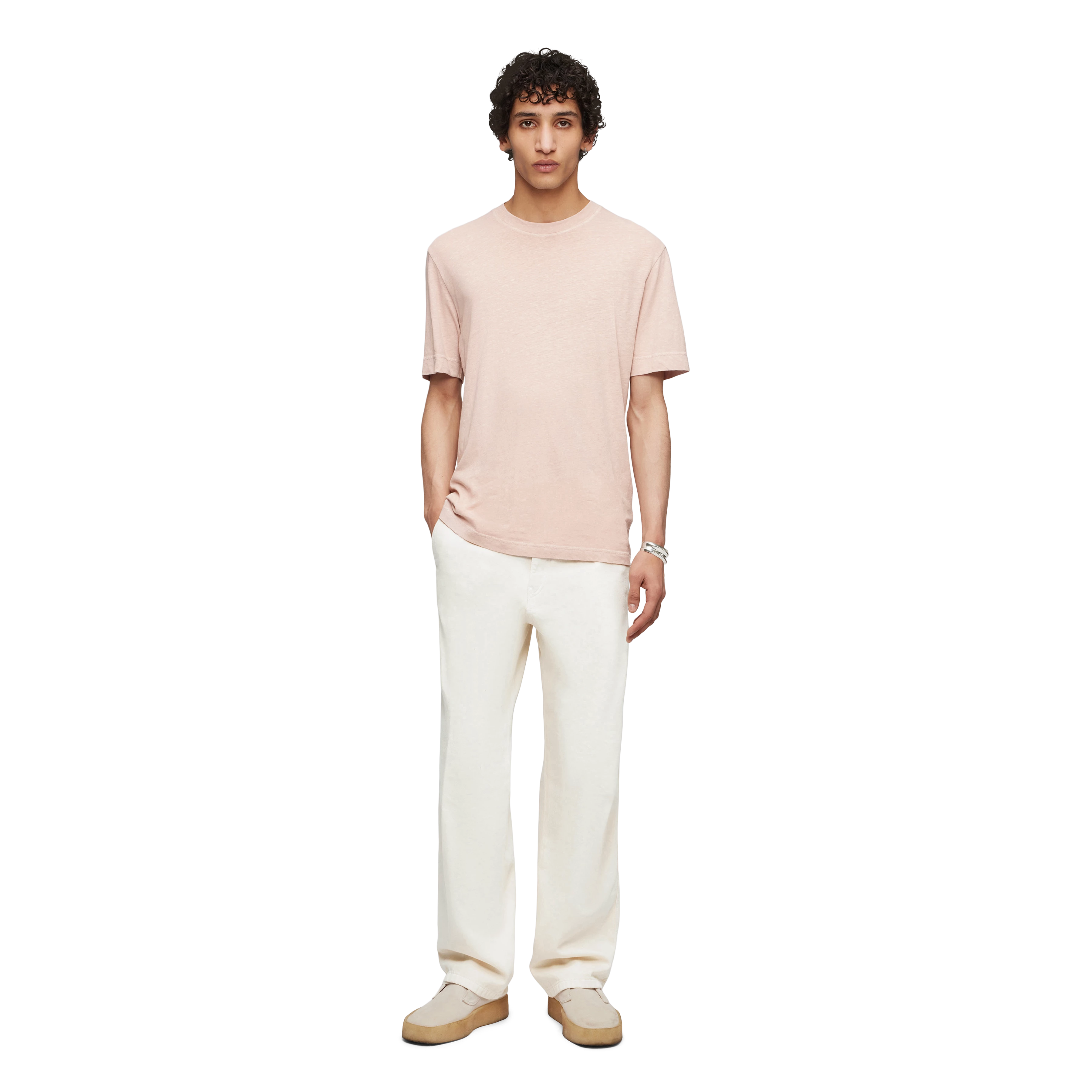 RAPHAEL - T-shirt in linen mix - men - pink - Ganzkörper-Frontansicht
