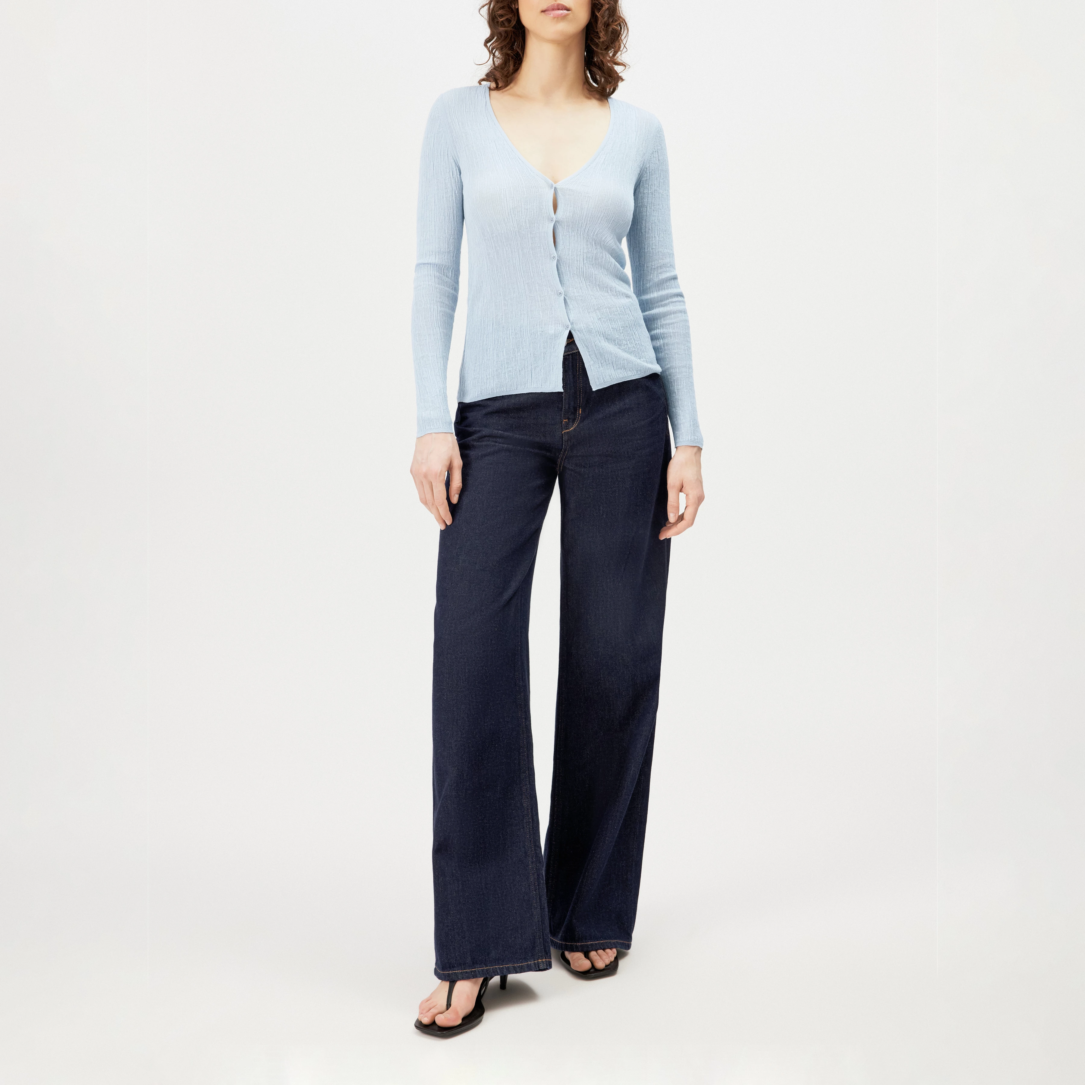ANIELY - Tight Fit V-Neck Cardigan in Pure Cotton - women - blue - Ganzkörper-Frontansicht