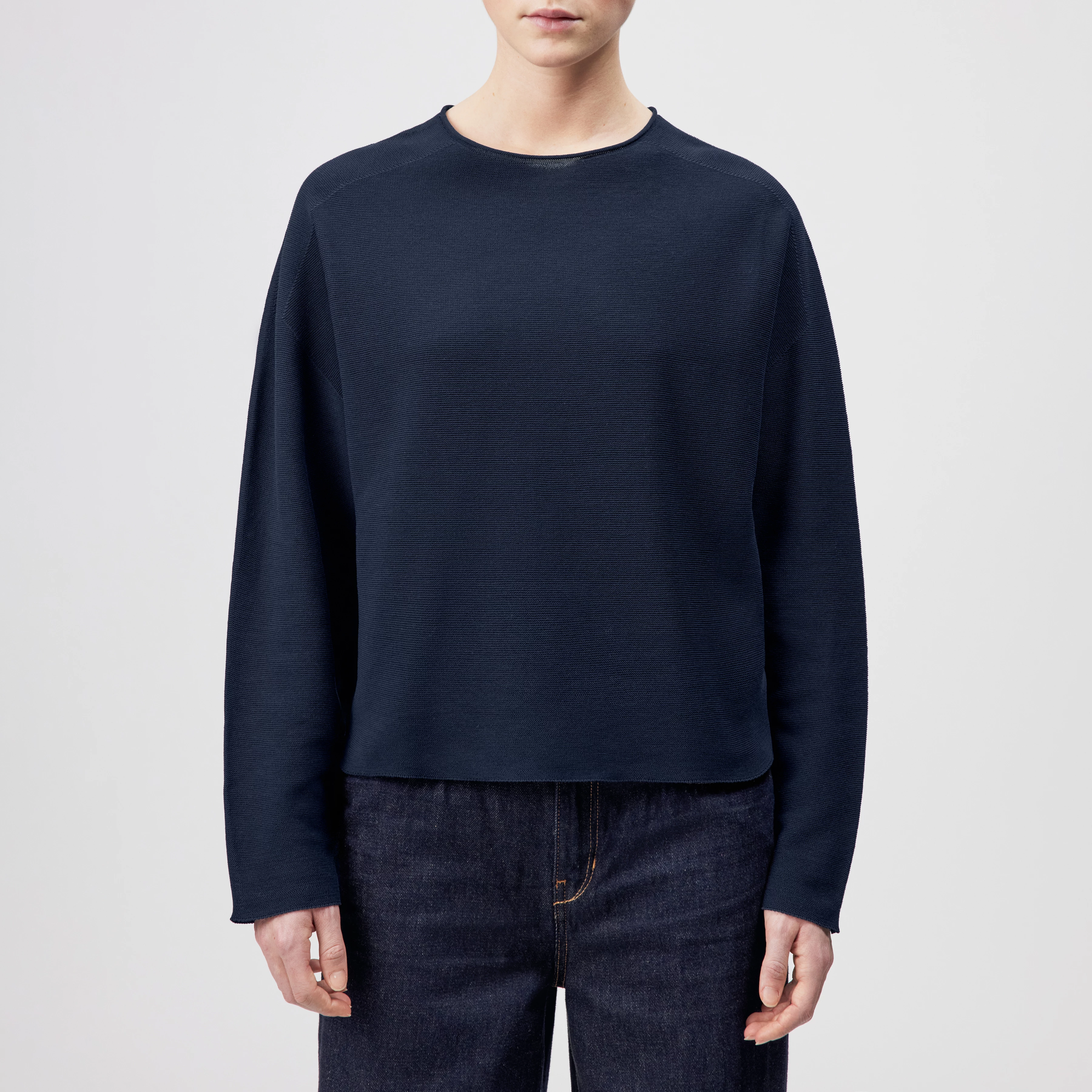 MEAMI - Cropped egg-shape pullover in pure cotton - women - blue - Frontansicht