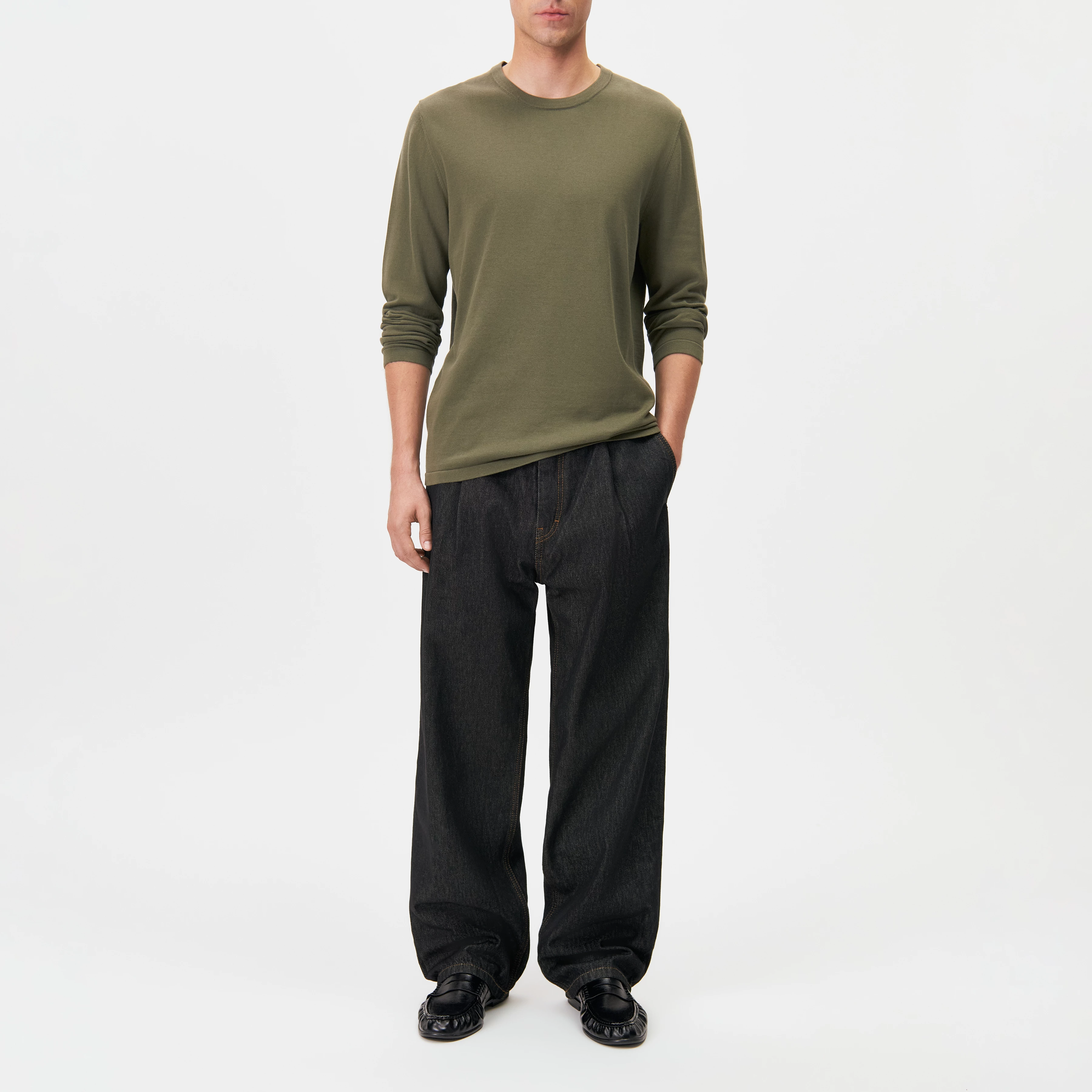 IRMINO - Long sleeve in pure cotton - men - green - Ganzkörper-Frontansicht