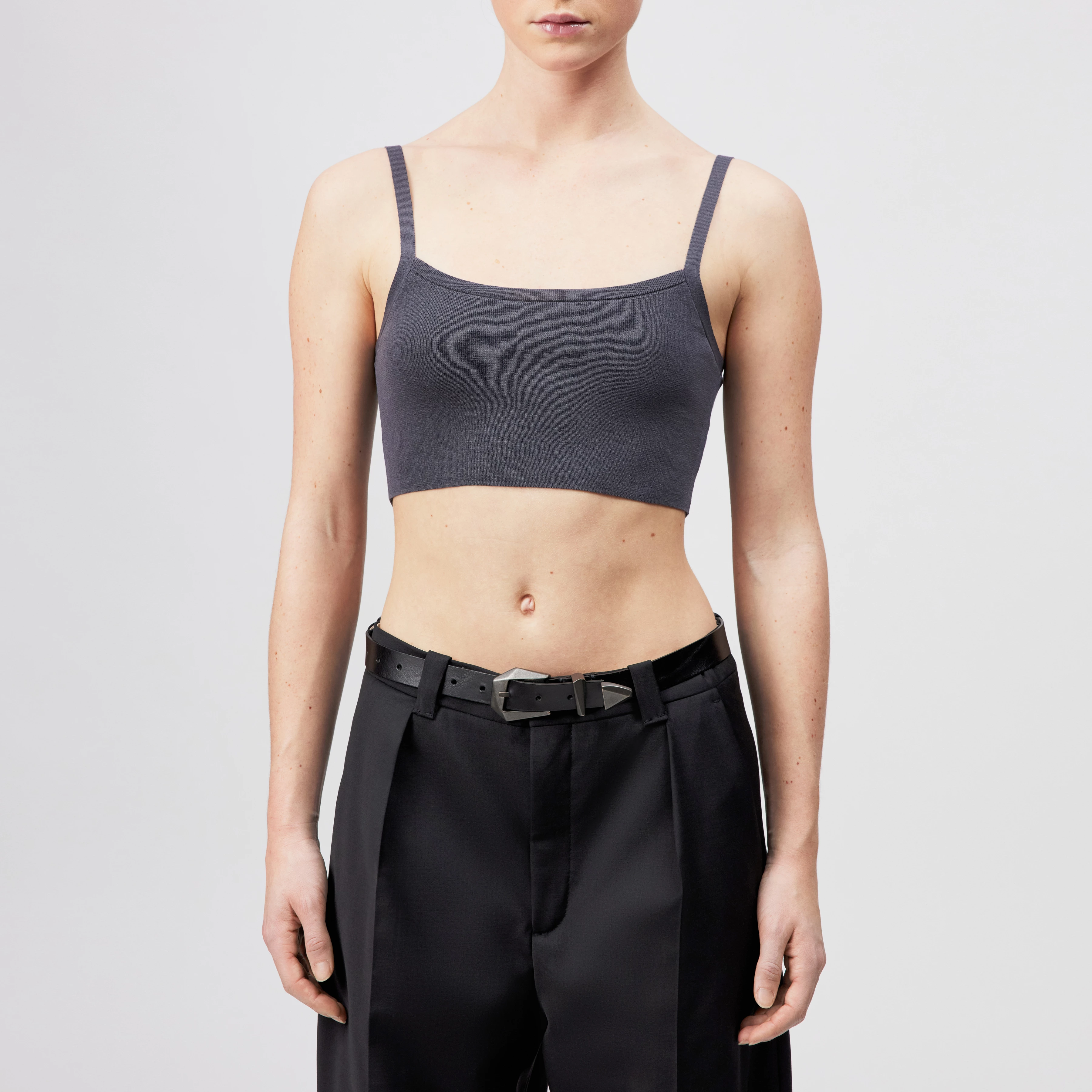 JOSEY - Cropped tank top in matte finish - women - grey - Frontansicht