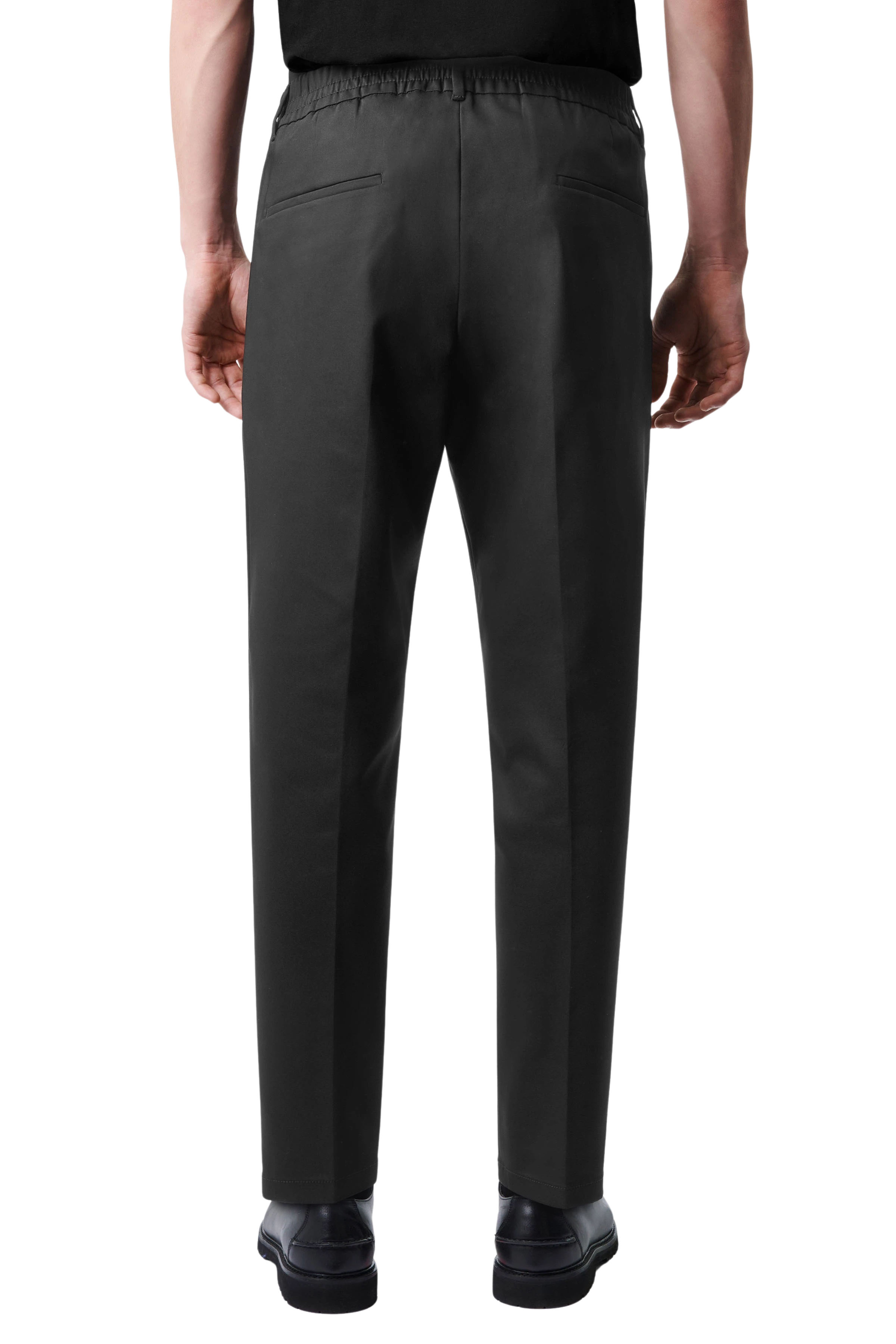 CHASY - Casual broek met plooi in technostretch satijn - heren - zwart - Rückansicht