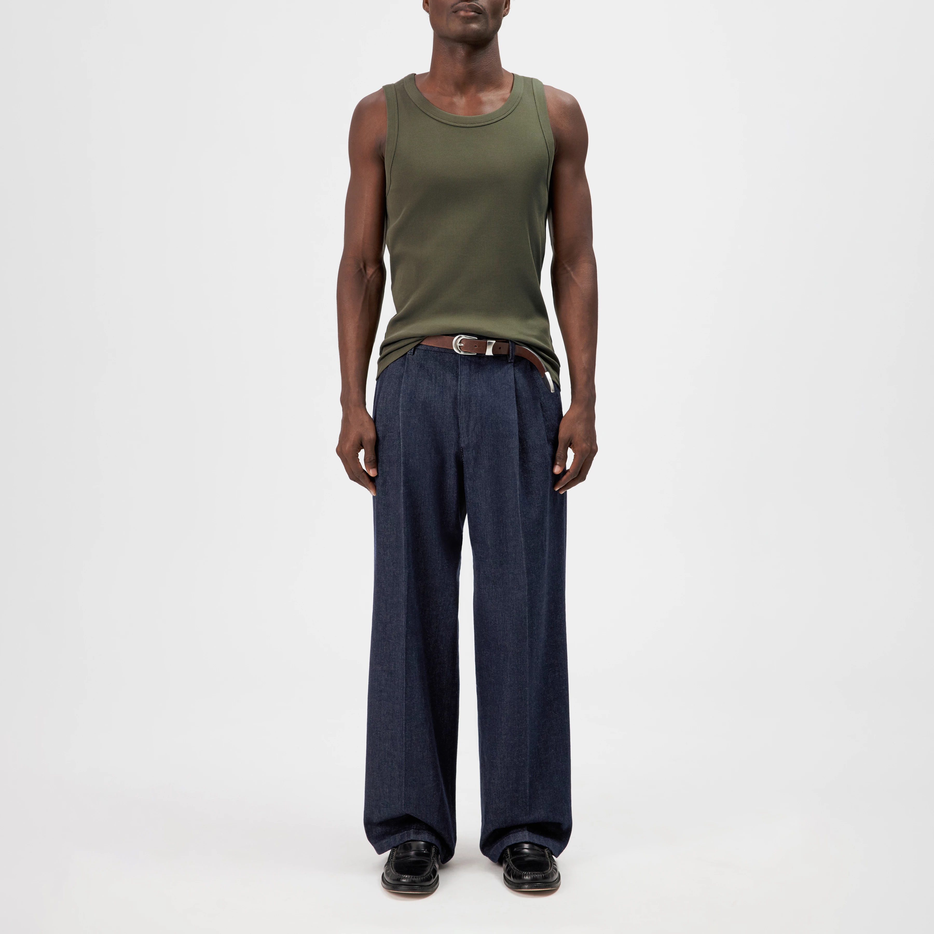 NATHAN - Body-fitted ribbed cotton tank top - men - green - Ganzkörper-Frontansicht