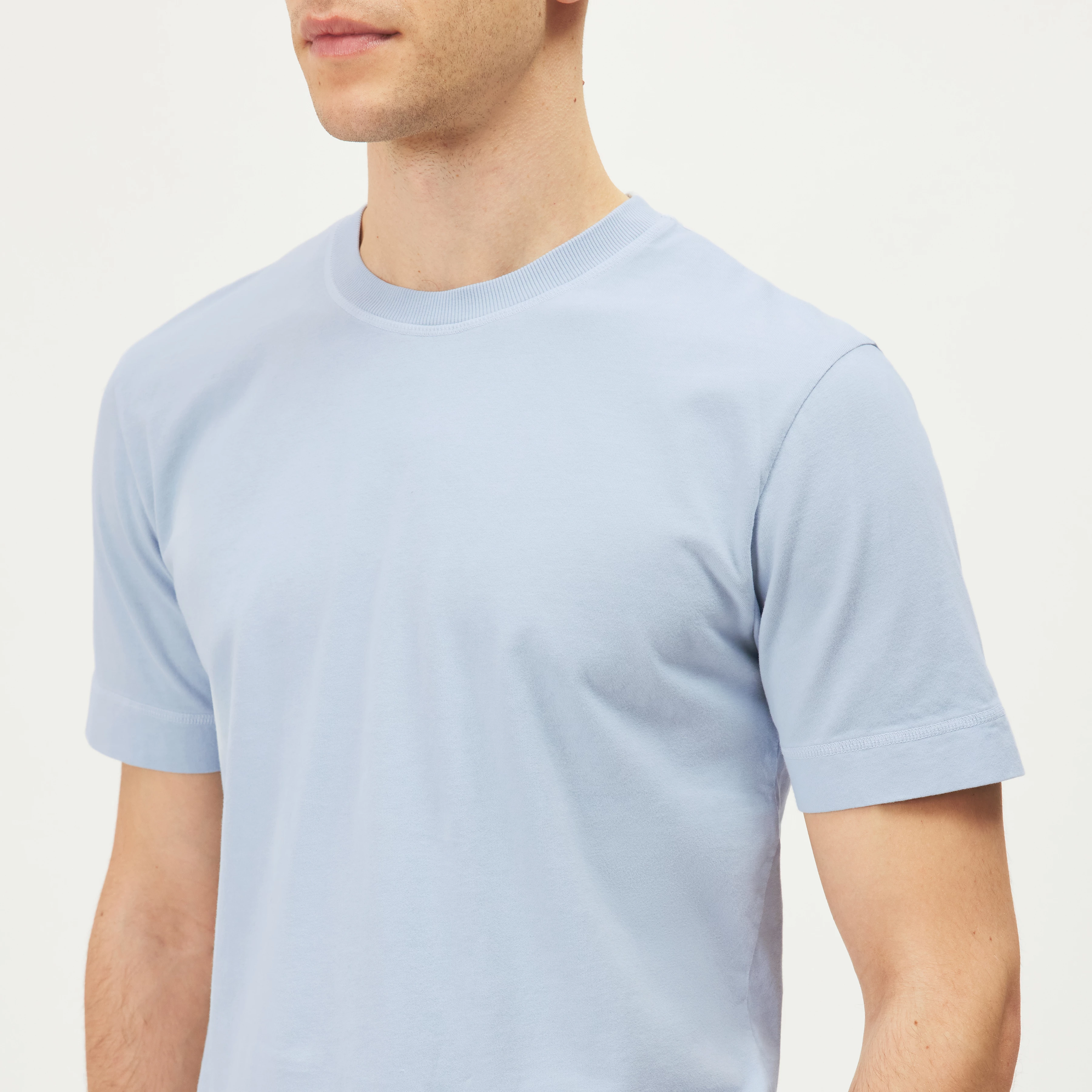 RAPHAEL - T-shirt i ren bomuld - men - blå - Detailansicht am Model