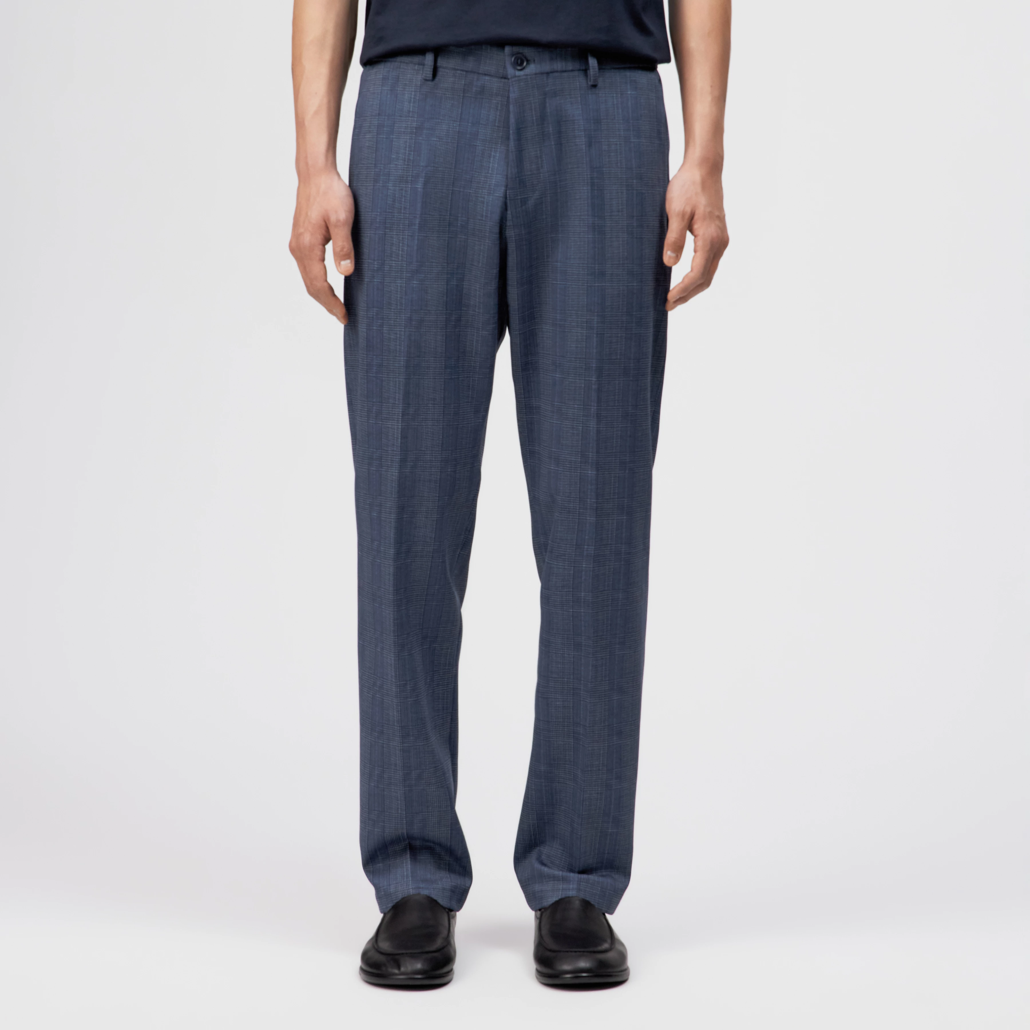 AJEND_RGLR - Op maat gemaakte geruite jersey broek - heren - blauw - Frontansicht