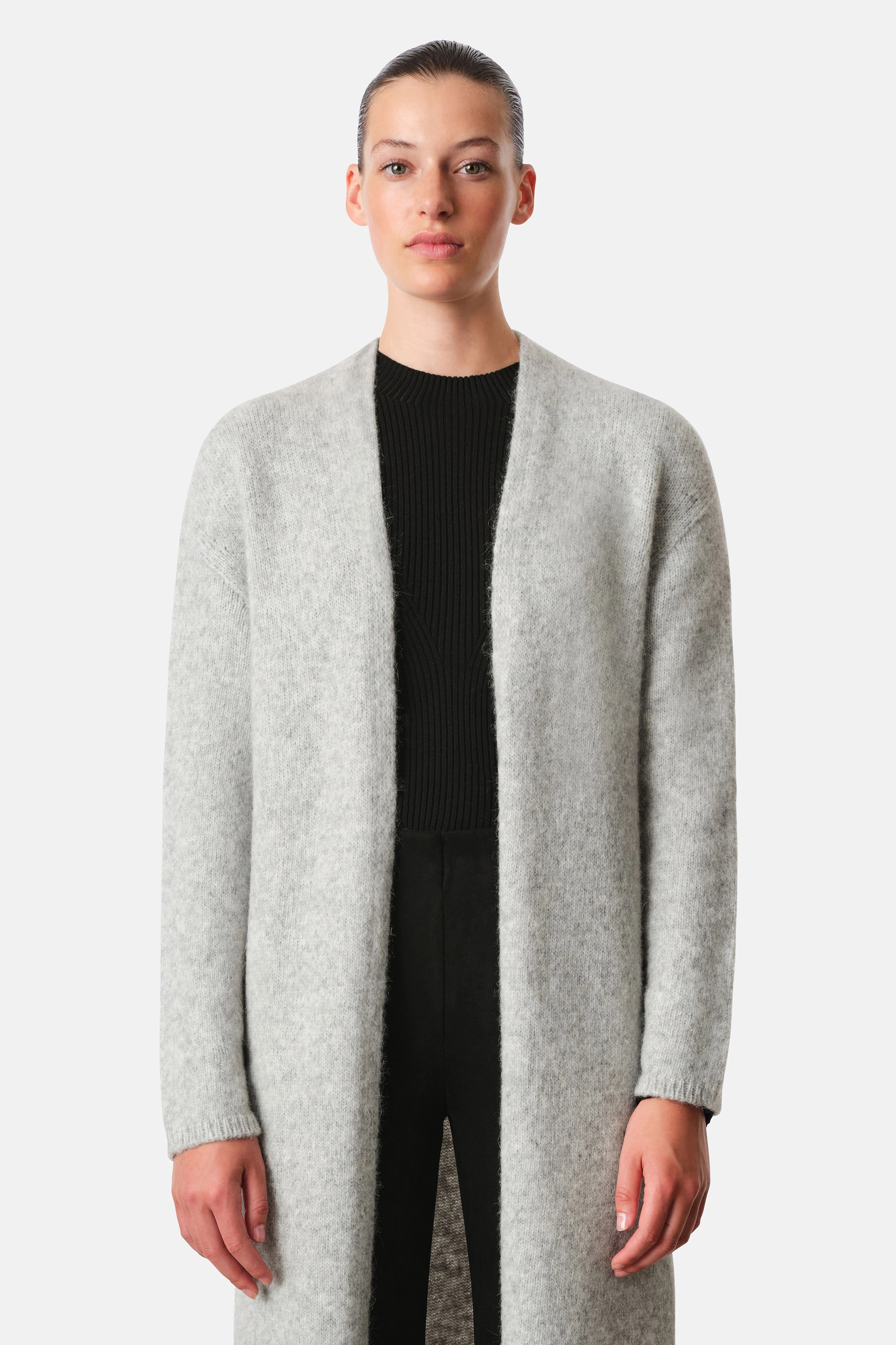 FABA - closureless knitted coat in midi length in alpaca mix - women - grey - Frontansicht