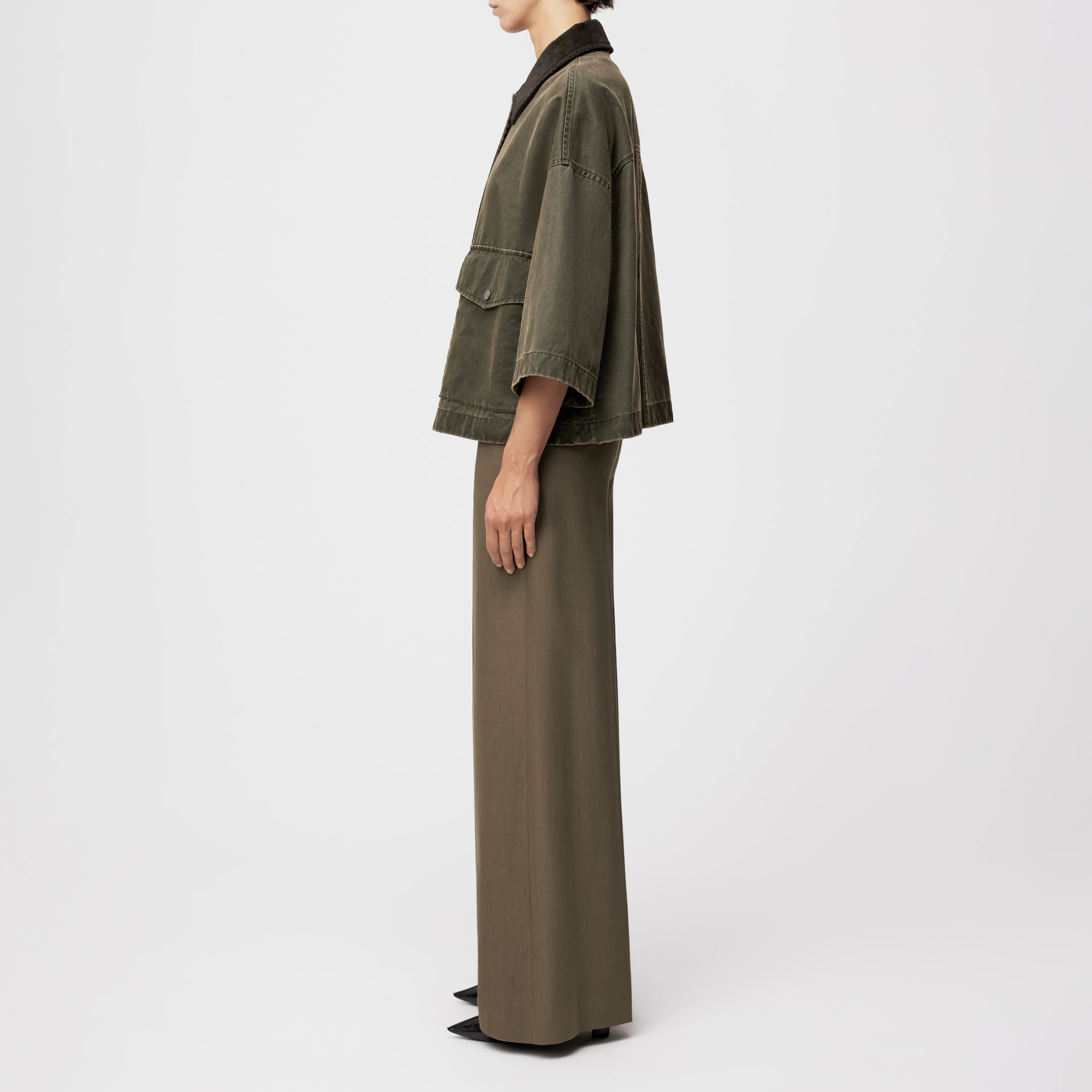 ANS_1 - Lässige Jacke in gewachstem Baumwoll-Mix - Damen - grün - Seitenansicht