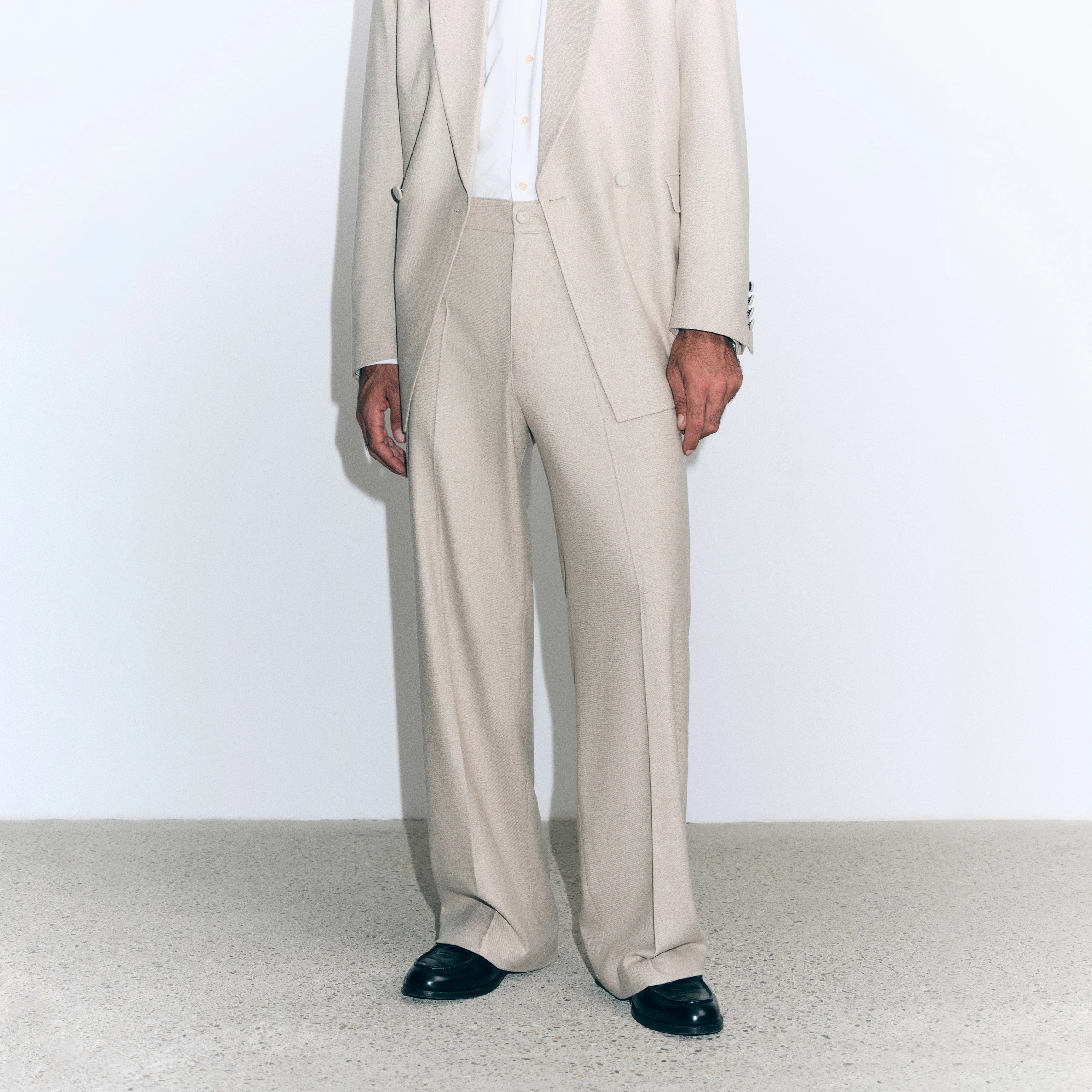 WYDER_SN - Weite Hose in softem Woll-Flanell - Herren - beige