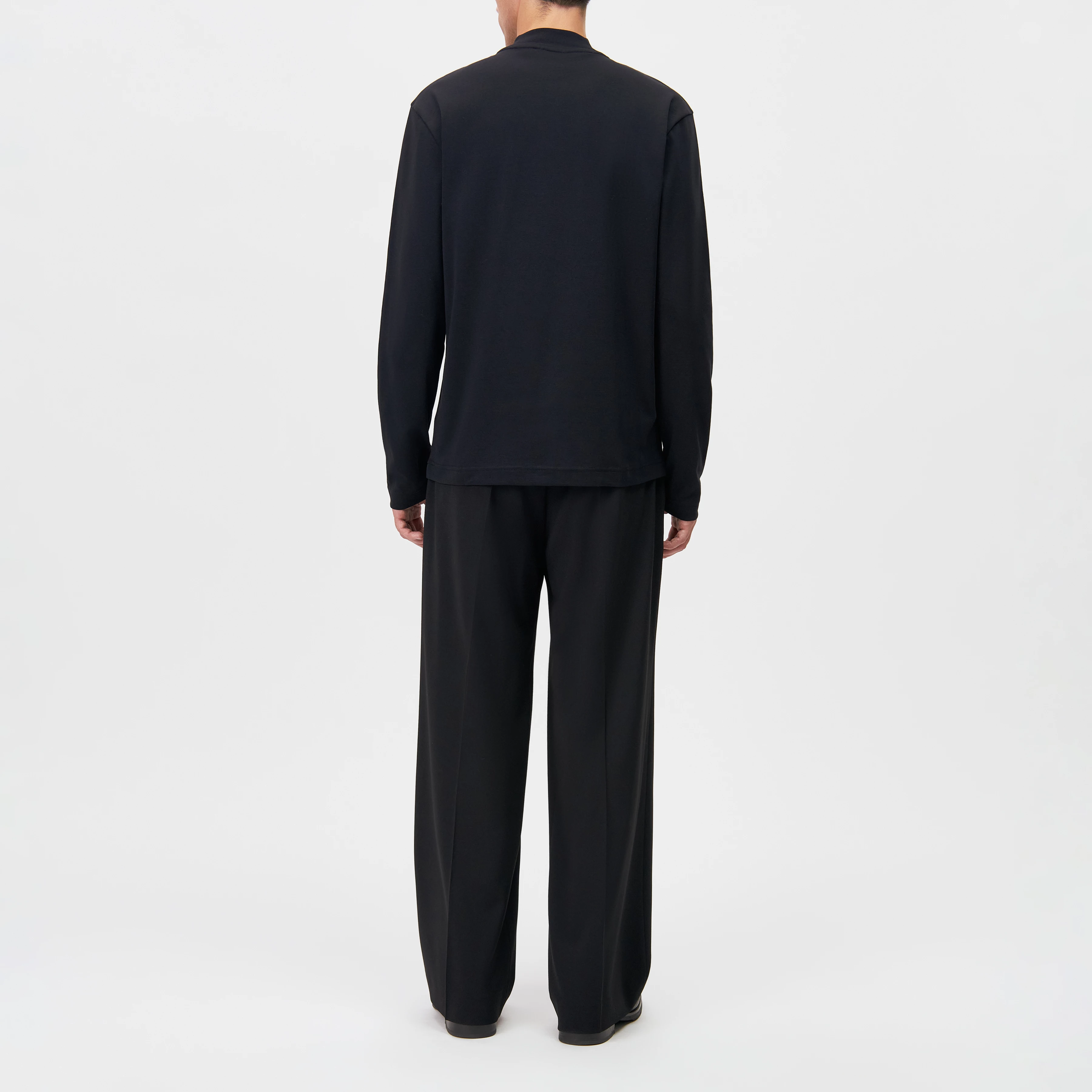 MORITZO - Long-sleeved top with stand-up collar in stretch cotton - men - black - Rückansicht