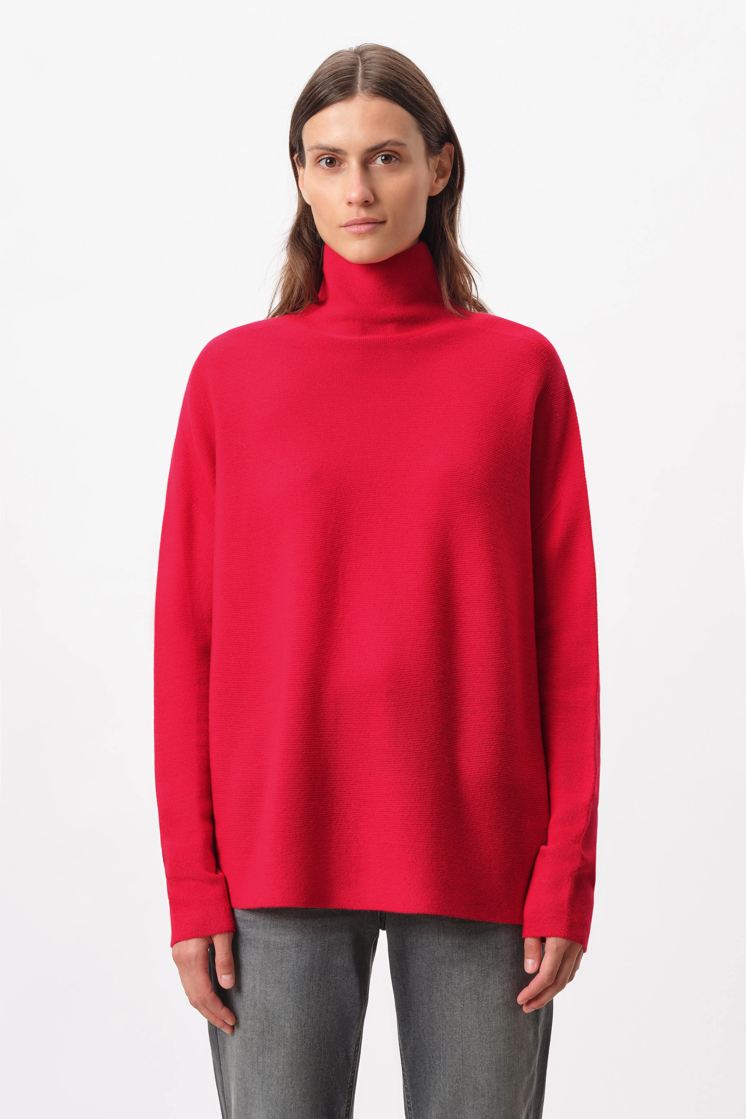 LIORA - Eivormige coltrui van merinowol - dames - rood - Frontansicht