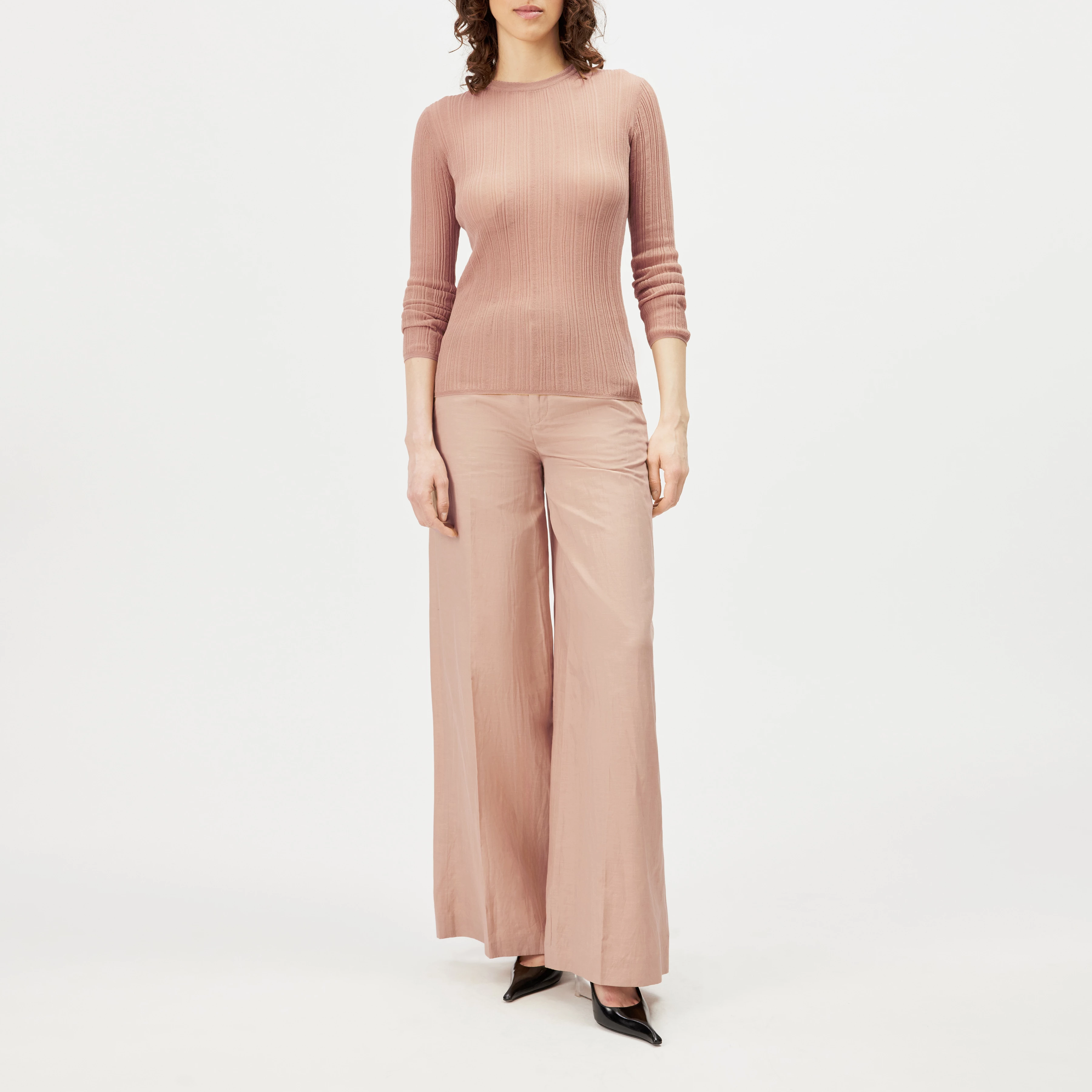 AQUITE - Linen-blend Marlene trousers - women - orange - Ganzkörper-Frontansicht