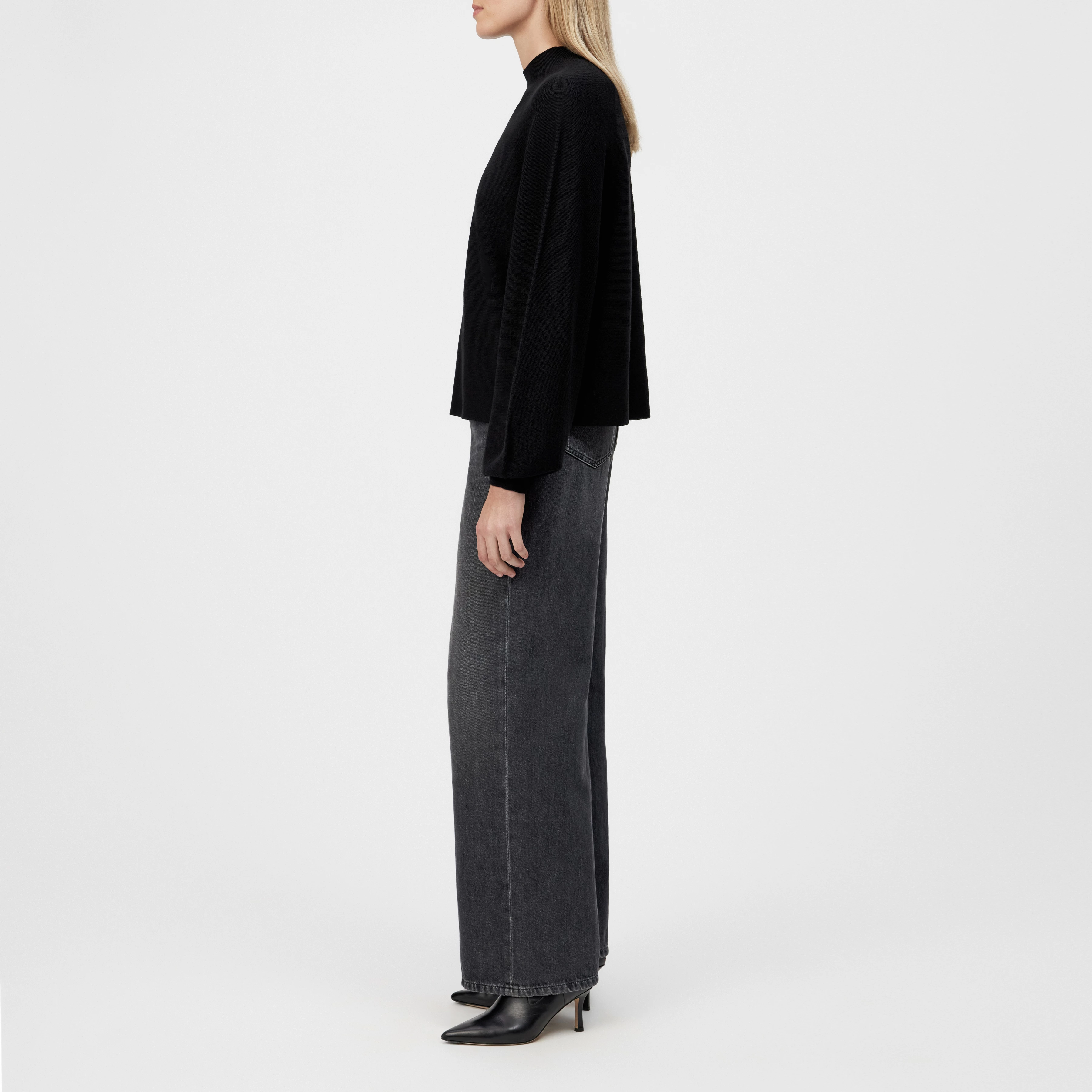 KIMONI - Pullover mit Ballonärmeln in 100% Merinowolle - Damen - schwarz - Seitenansicht