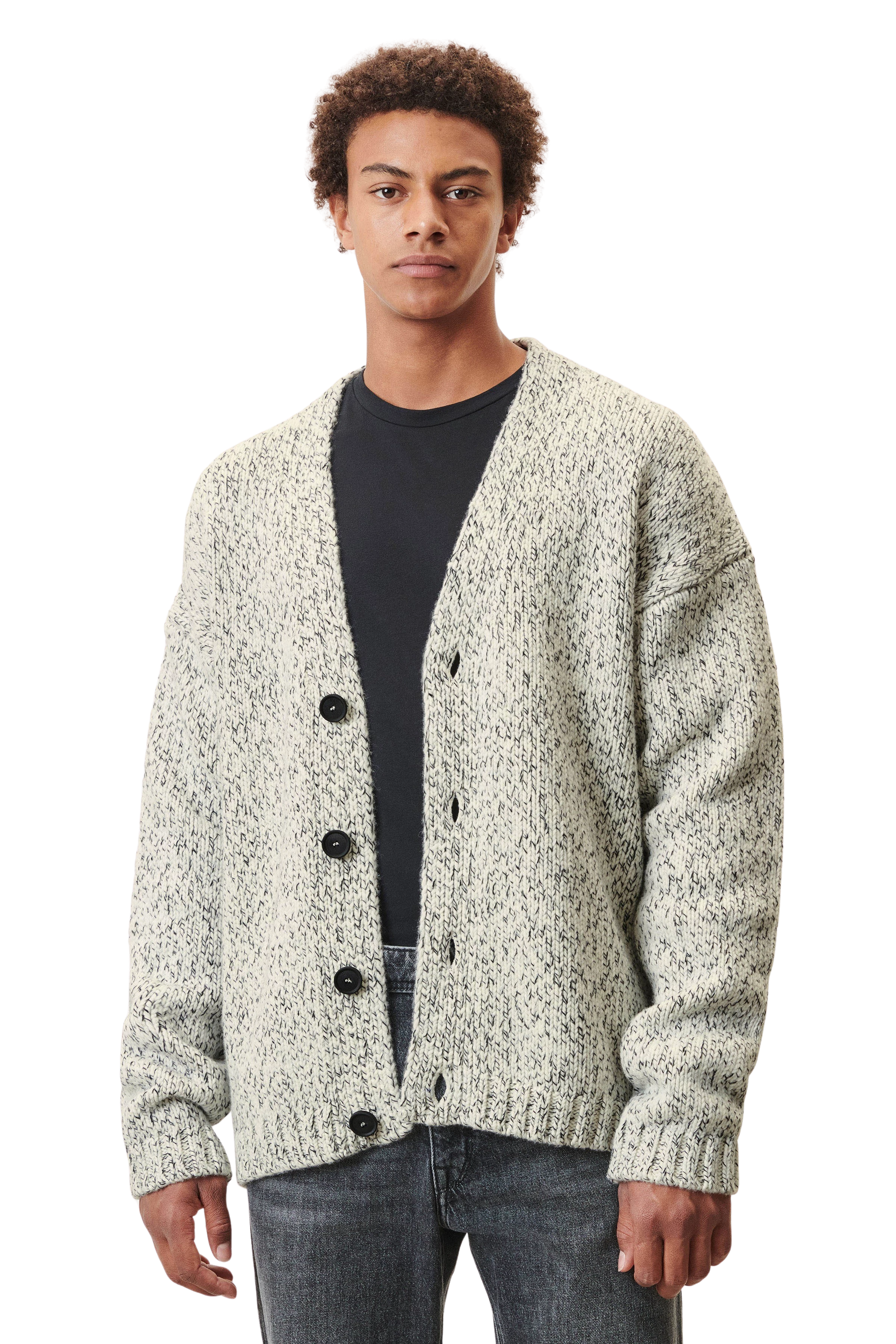 WILVIN - Oversize Cardigan in Woll-Mouliné - Herren - beige - Frontansicht
