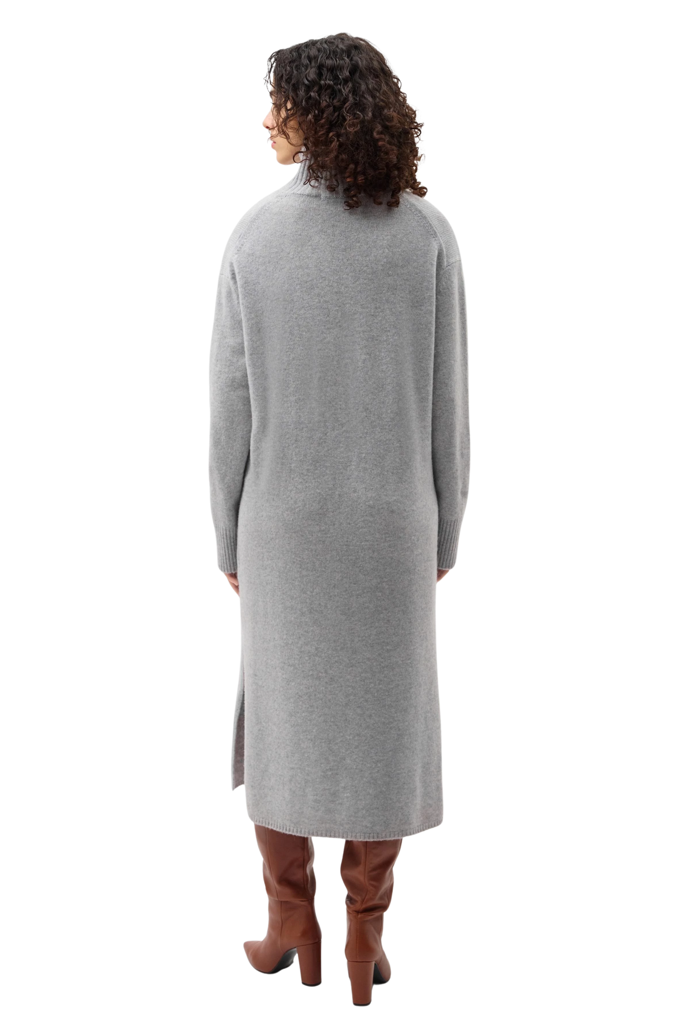 SASTERA - Midi-Strickkleid aus Schurwolle - Damen - grau - Rückansicht