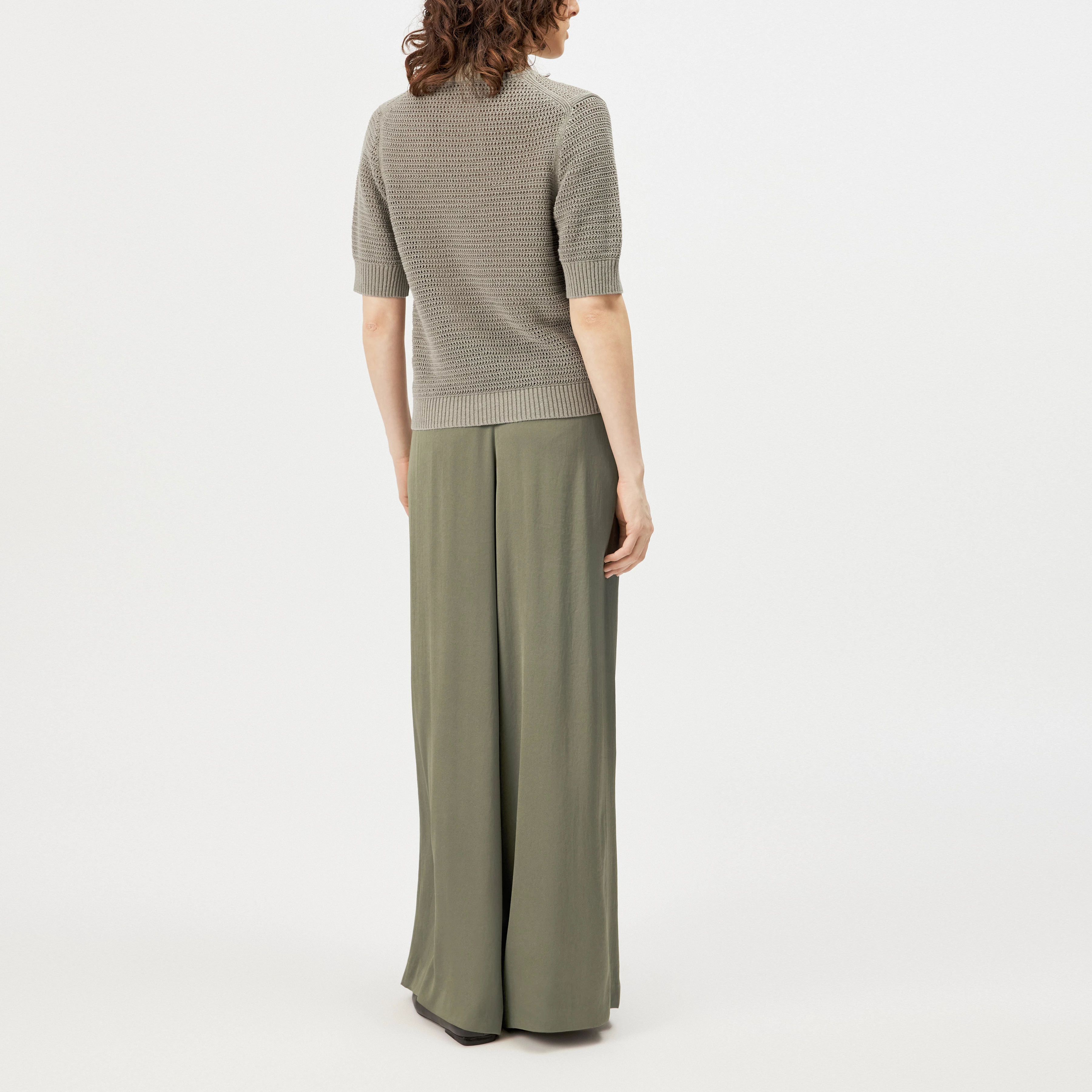 SANIDY - Chunky knit short sleeve in cotton blend - women - green - Rückansicht