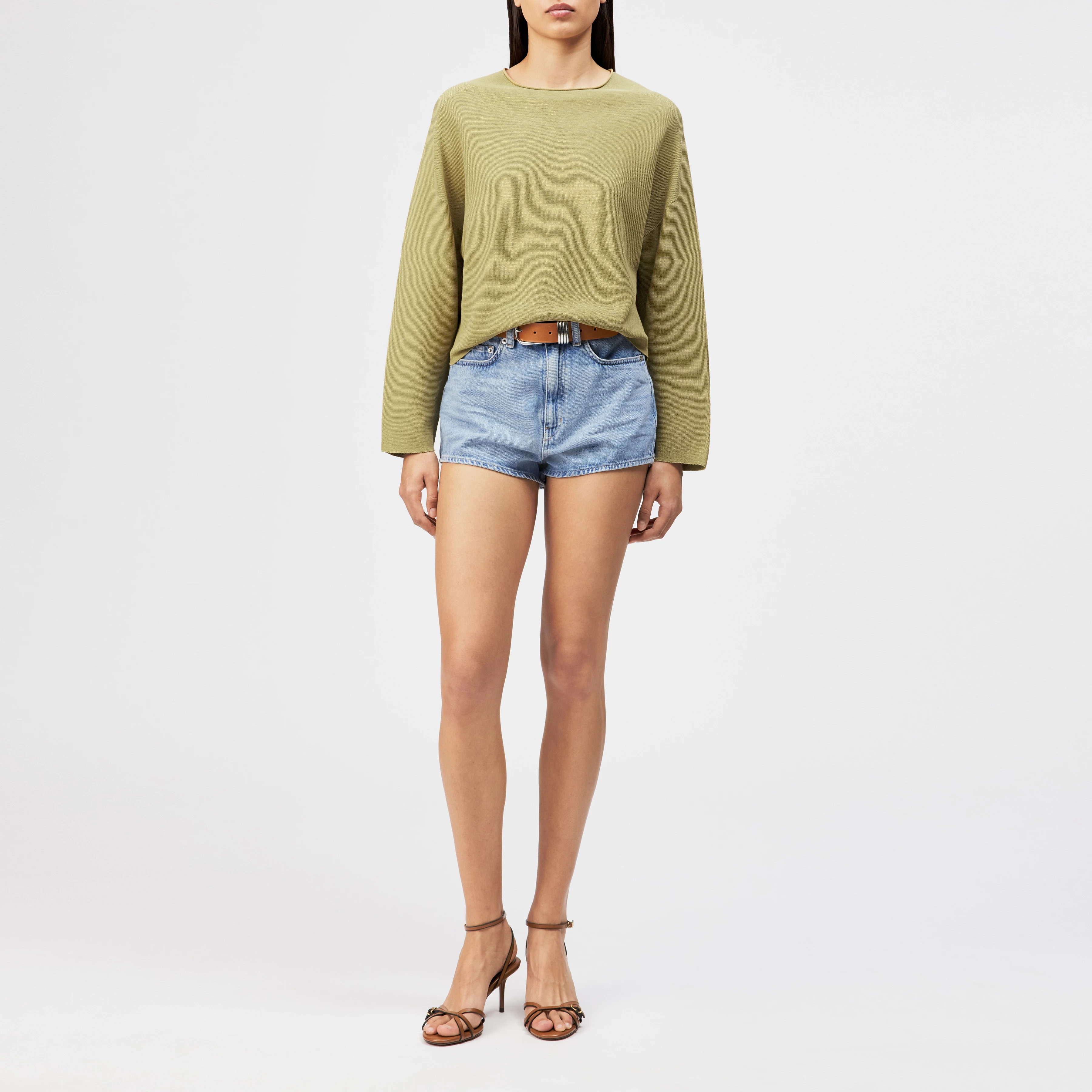 MEAMI - Cropped egg-shape pullover in pure cotton - women - brown - Ganzkörper-Frontansicht
