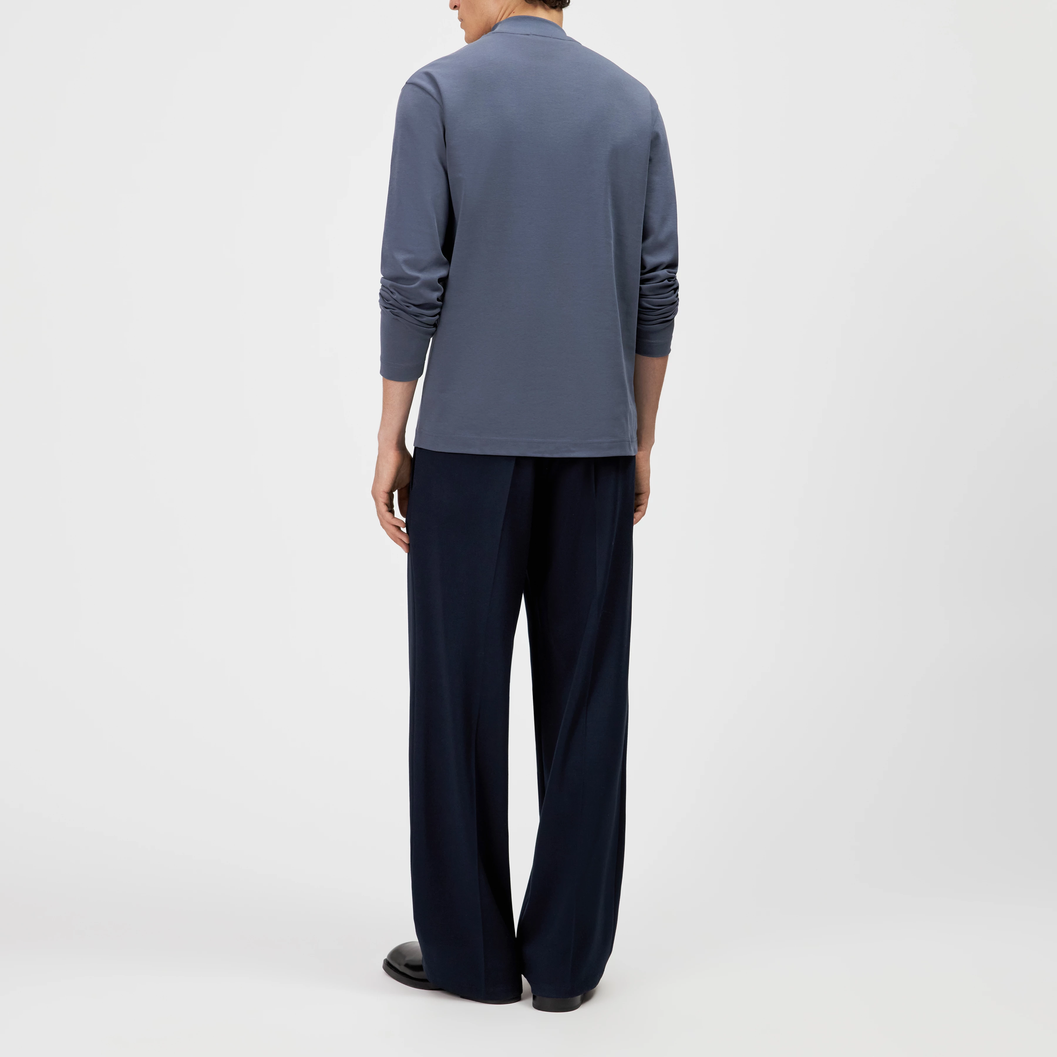 MORITZO - Long-sleeved top with stand-up collar in stretch cotton - men - blue - Rückansicht