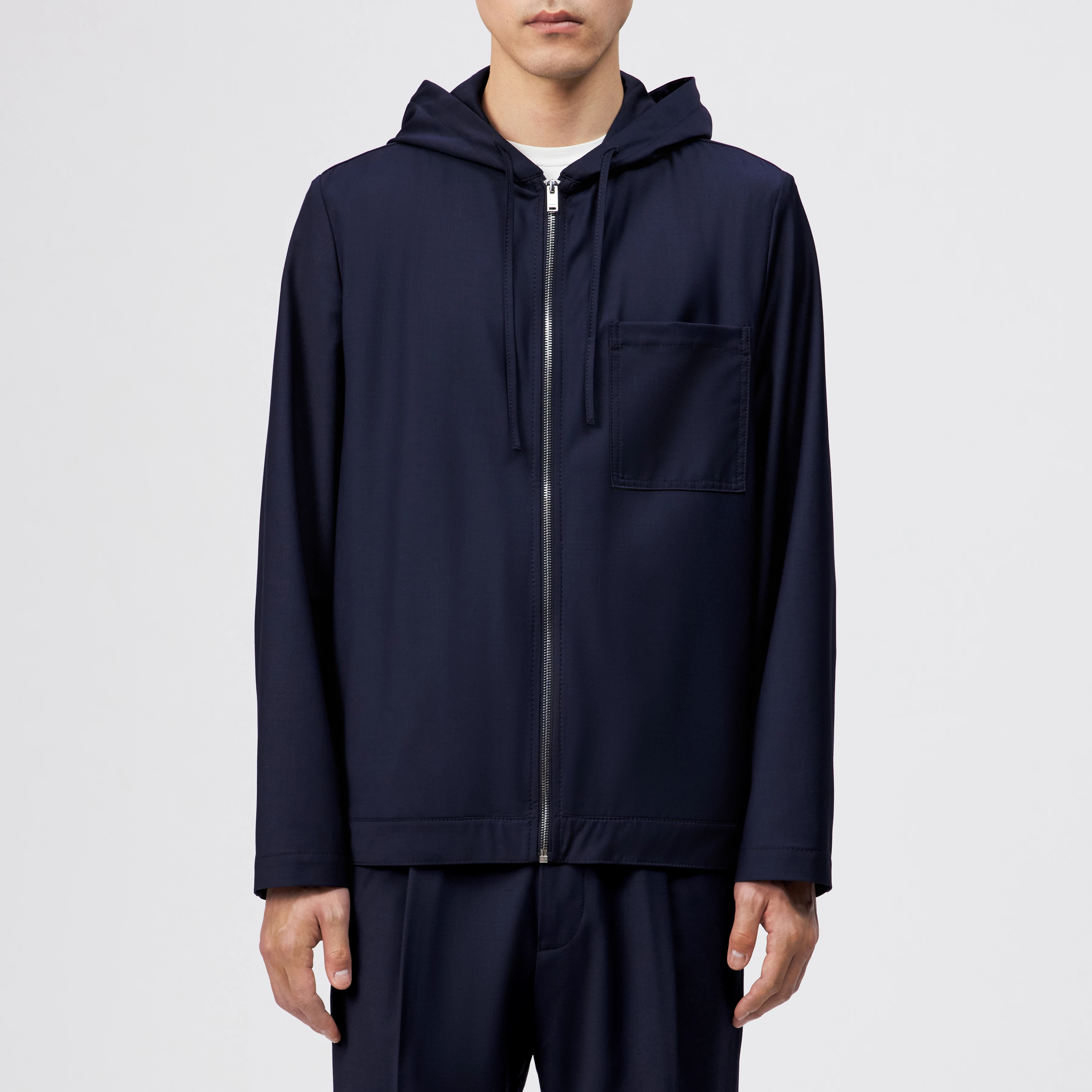 JENON - Zip-hættetrøje i performance-uldblanding - men - blå - Frontansicht