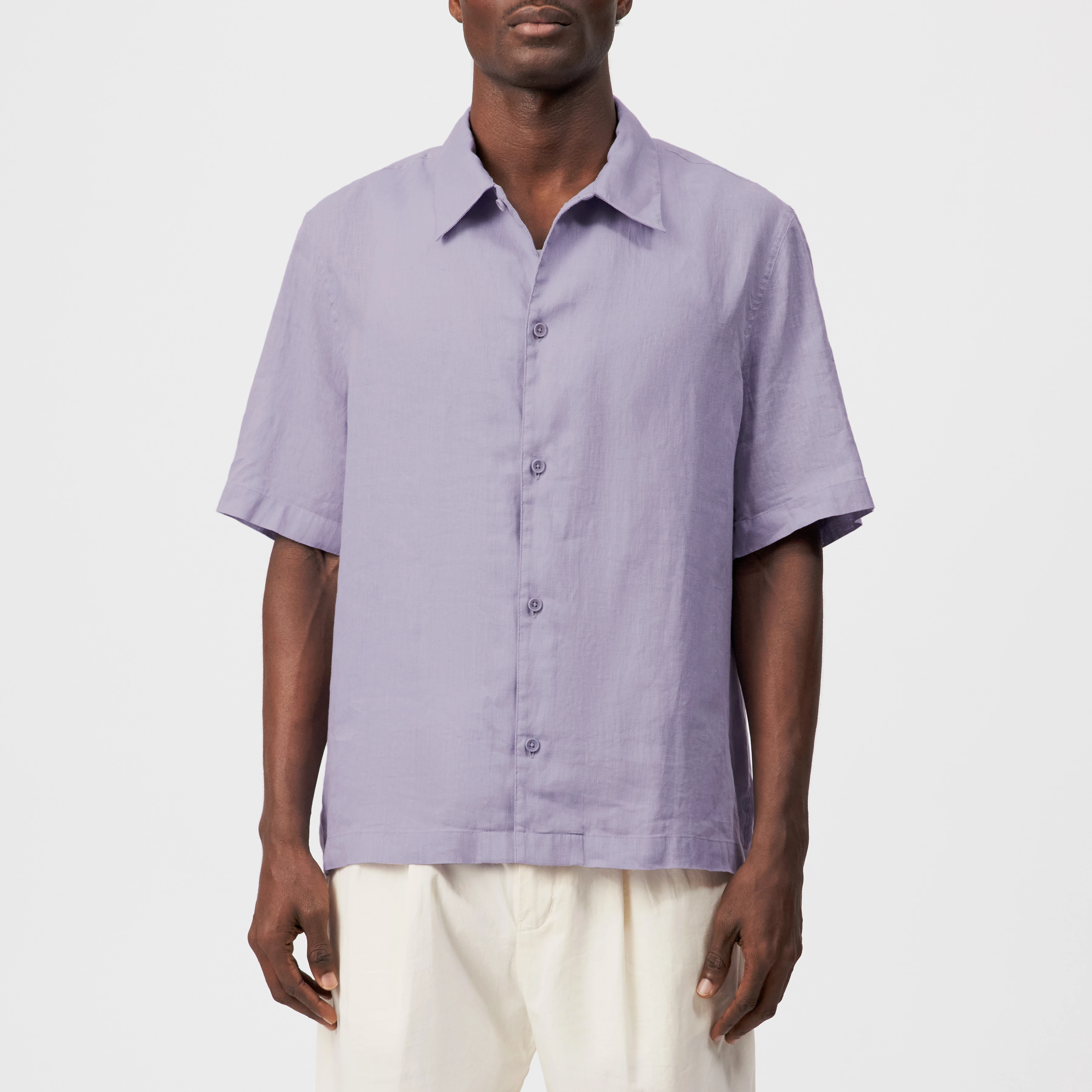 MERYN - Short-sleeve linen blend shirt - men - purple - Frontansicht