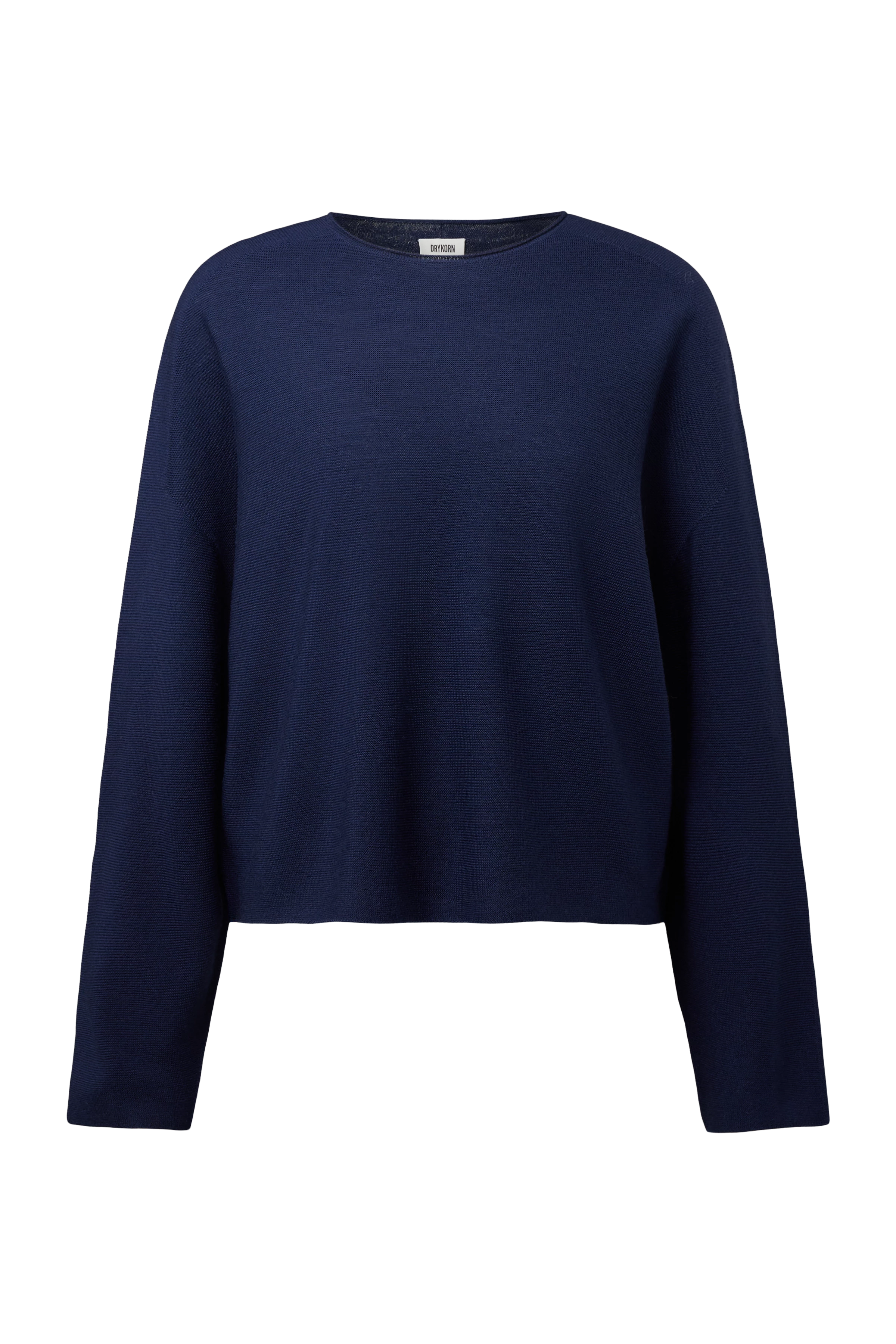 MEAMI - Vekürzter Egg-Shape Pullover in 100% Merinowolle - Damen - blau - Freisteller Frontansicht