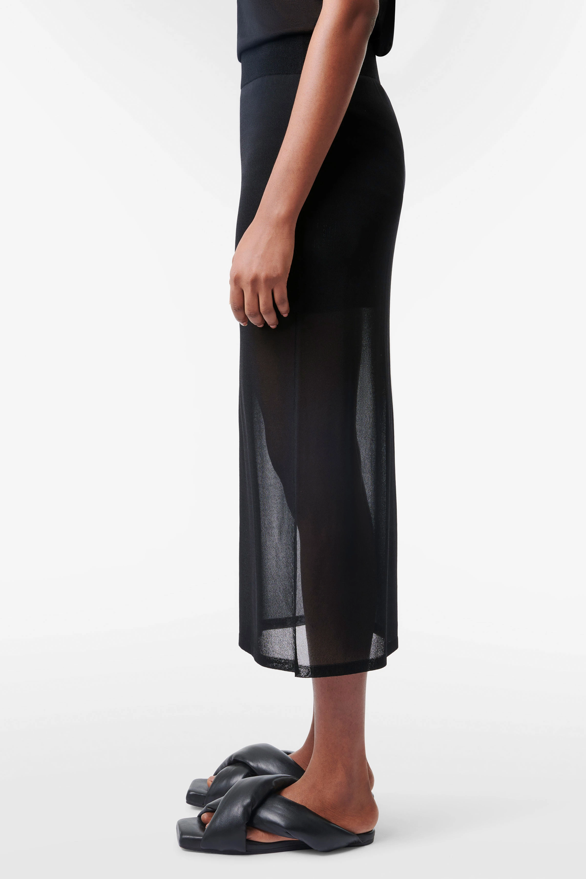 NELANA - midi knitted skirt in viscose mix - women - Natural Aluminium - Seitenansicht