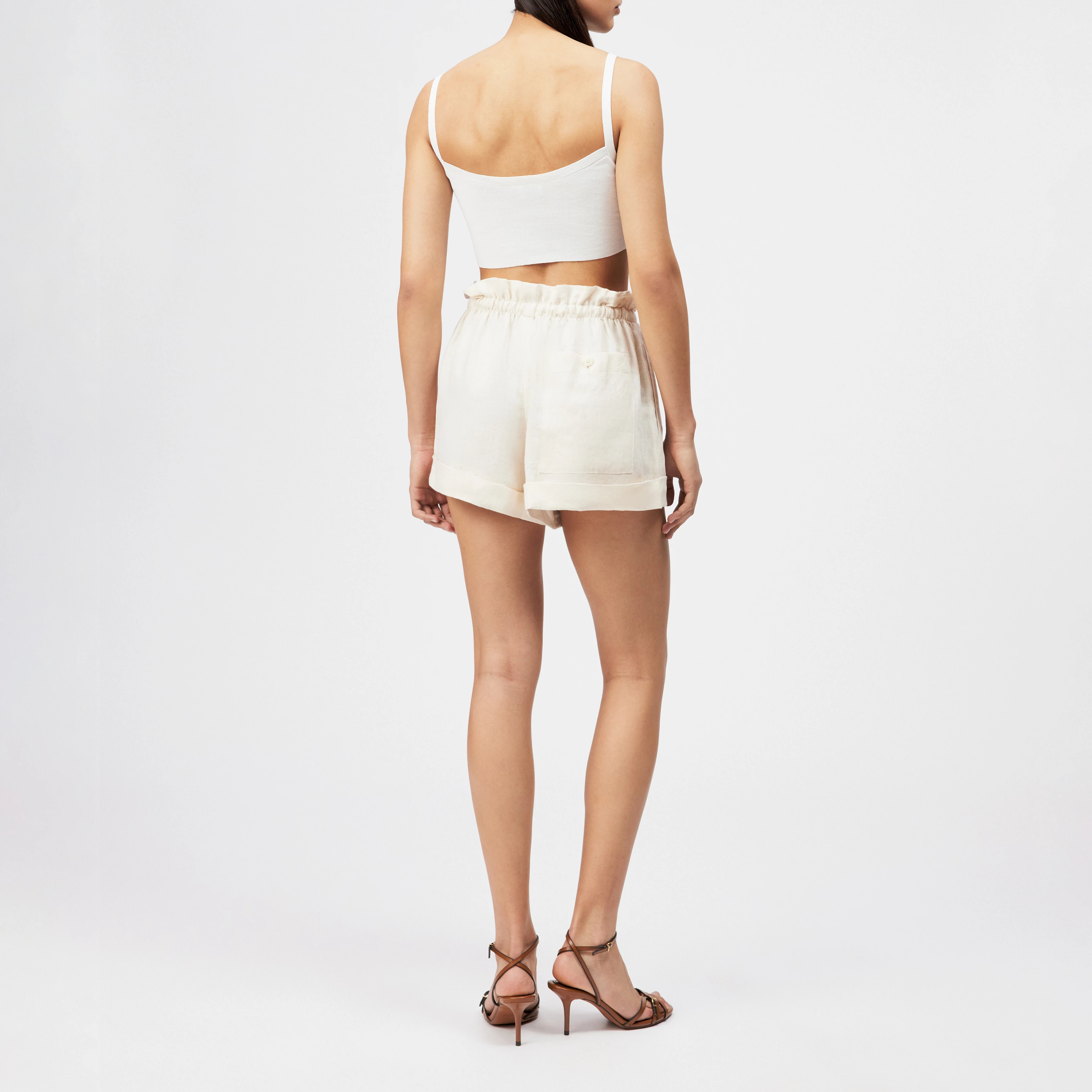 EDICT - Relaxed Fit Paperbag-Shorts in reinem Leinen - Damen - off white - Rückansicht