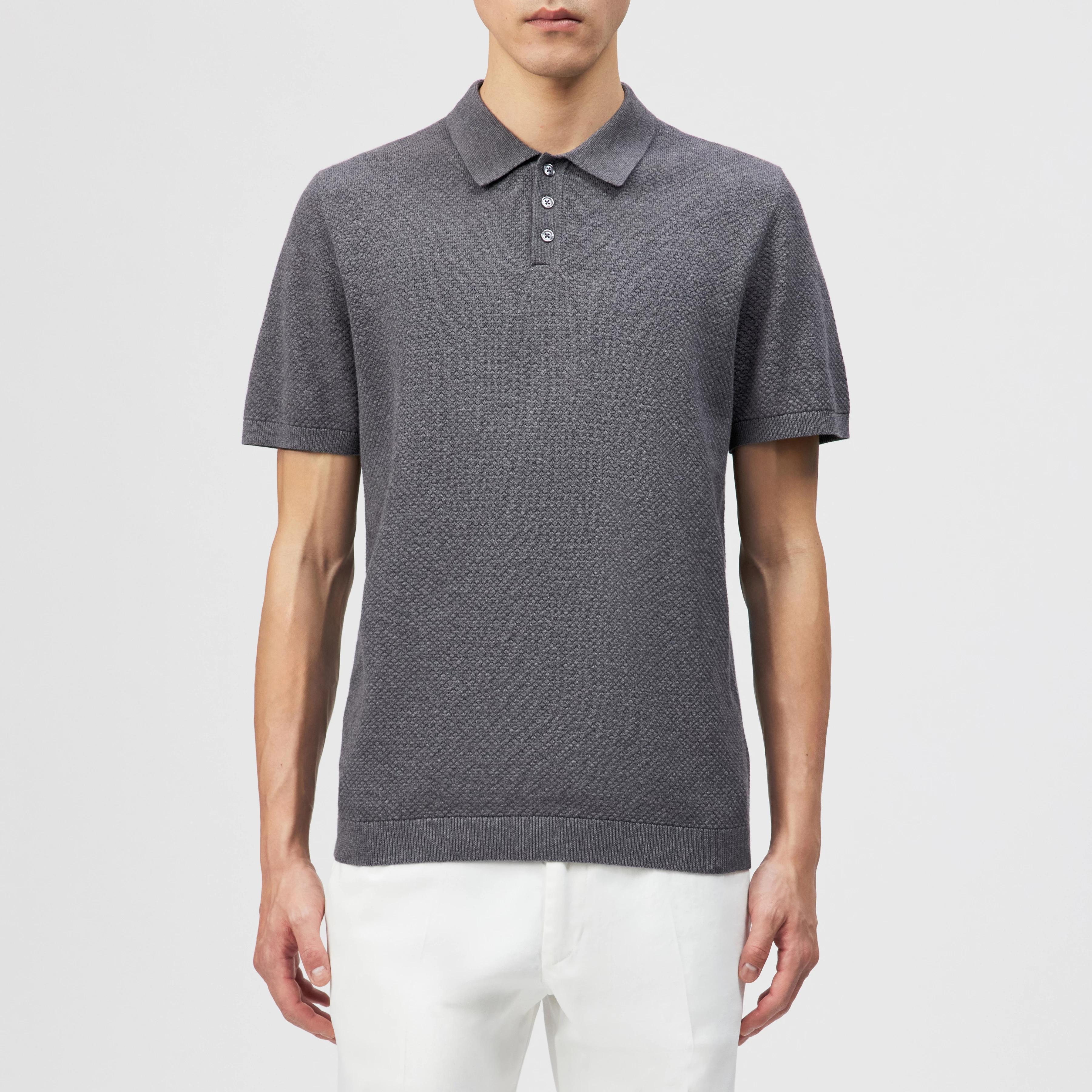 TRITON - Regular fit polo in jacquard knit - men - grey - Frontansicht