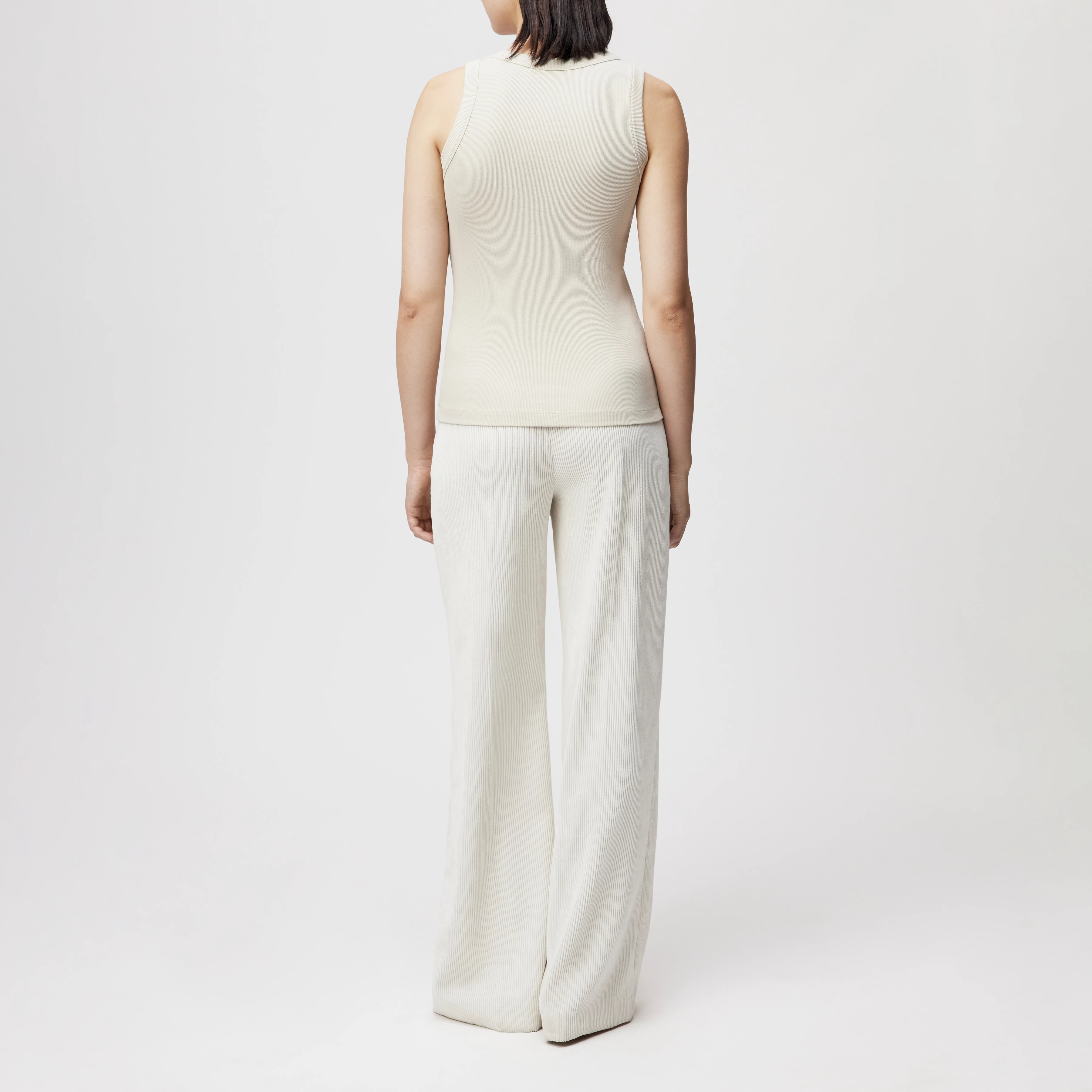 OLINA - Round-neck tank top in ribbed cotton - women - beige - Rückansicht