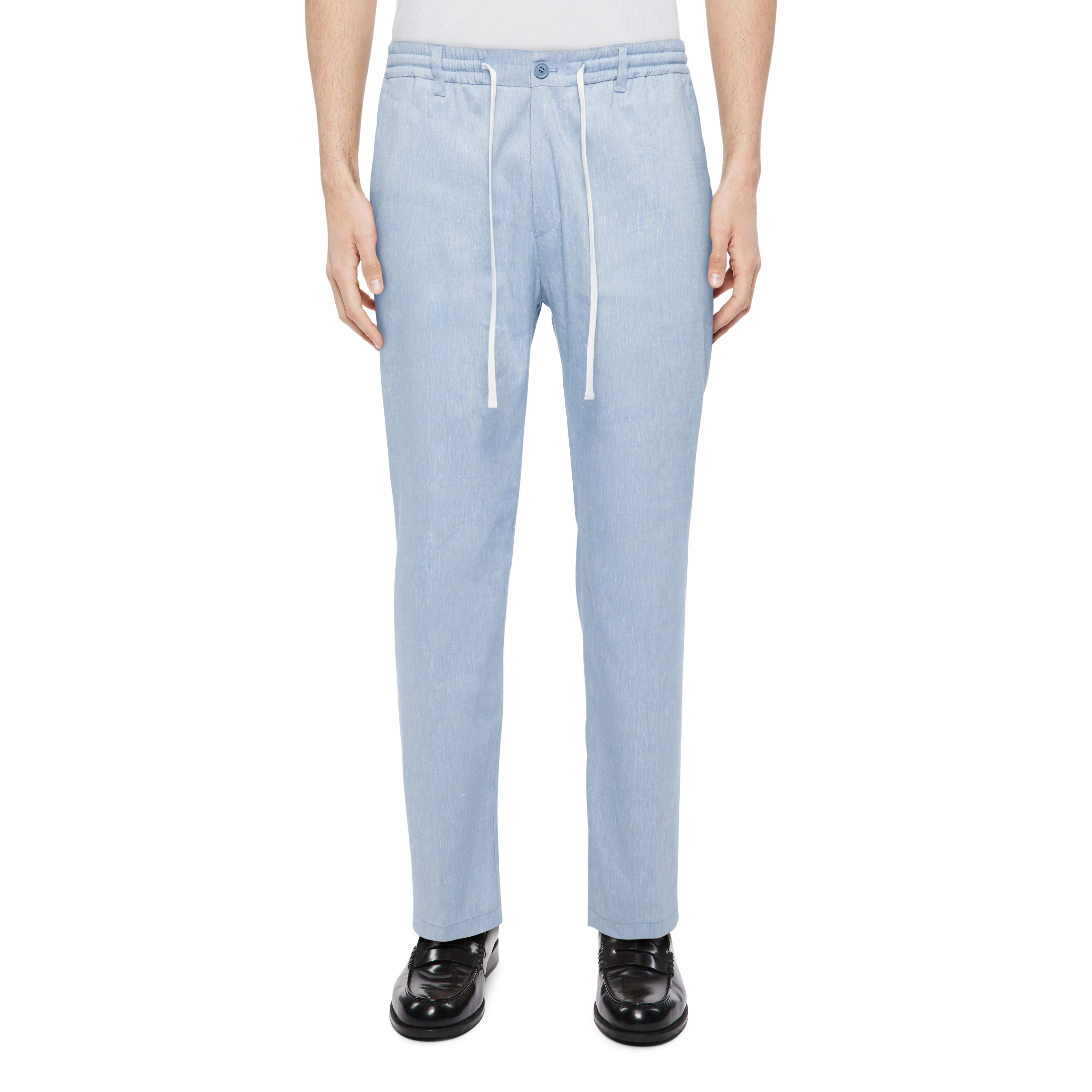 DEGER - Joggingbroek met koord in linnenmix - heren - blauw - Frontansicht