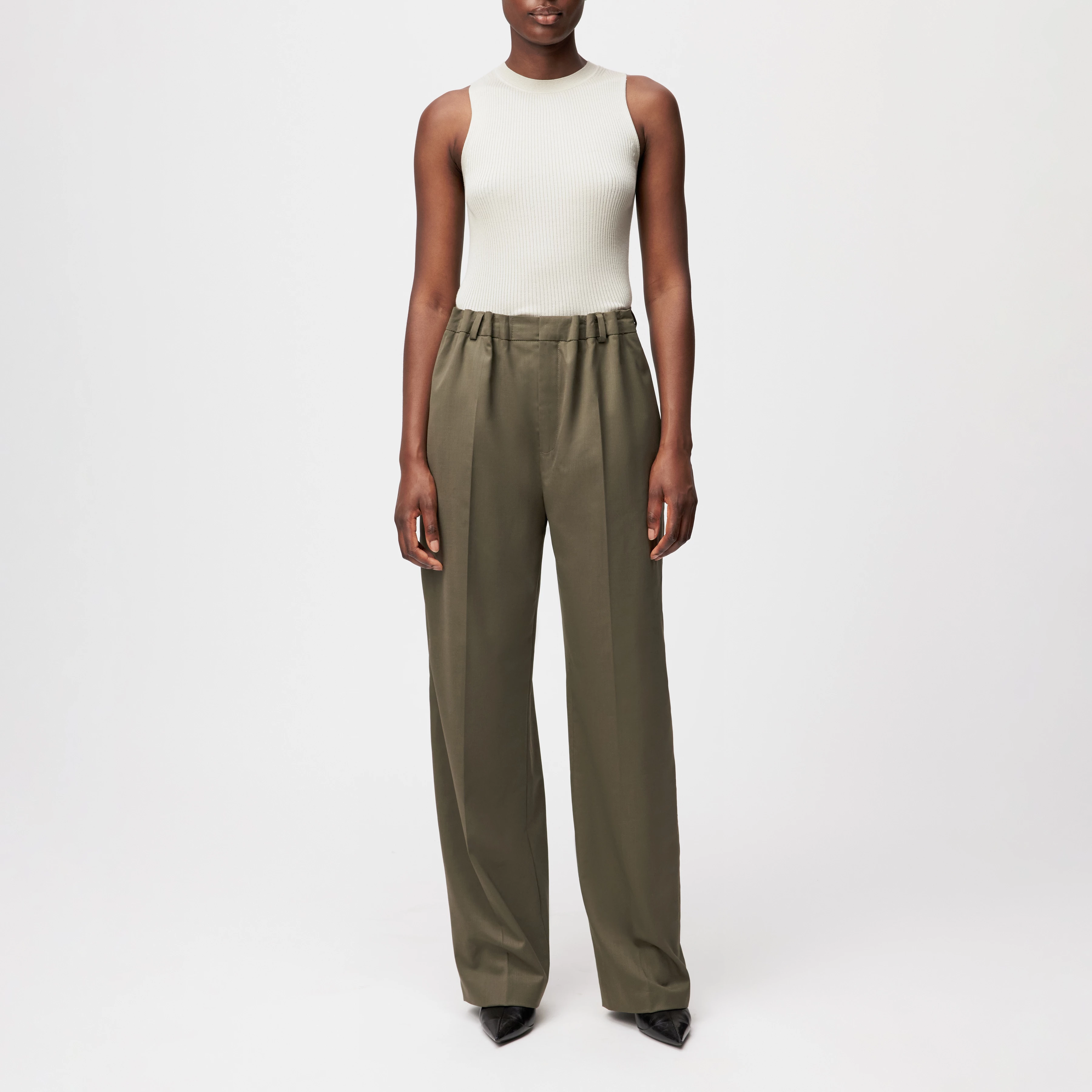 RUSTLE - Broek met bandplooien in twill - dames - groen - Ganzkörper-Frontansicht