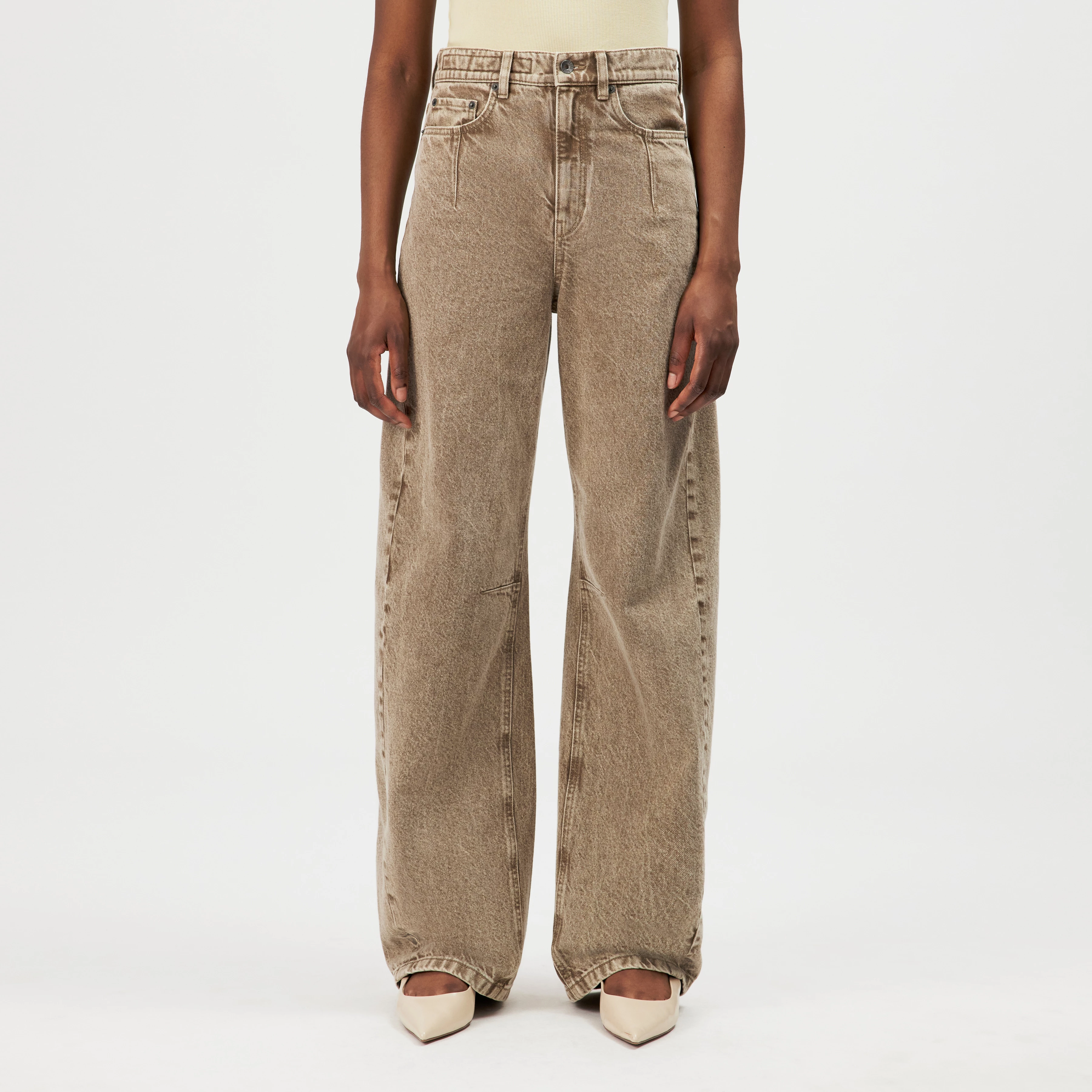 LIABLE - Relaxed fit trousers in beige denim wash - women - brown - Frontansicht